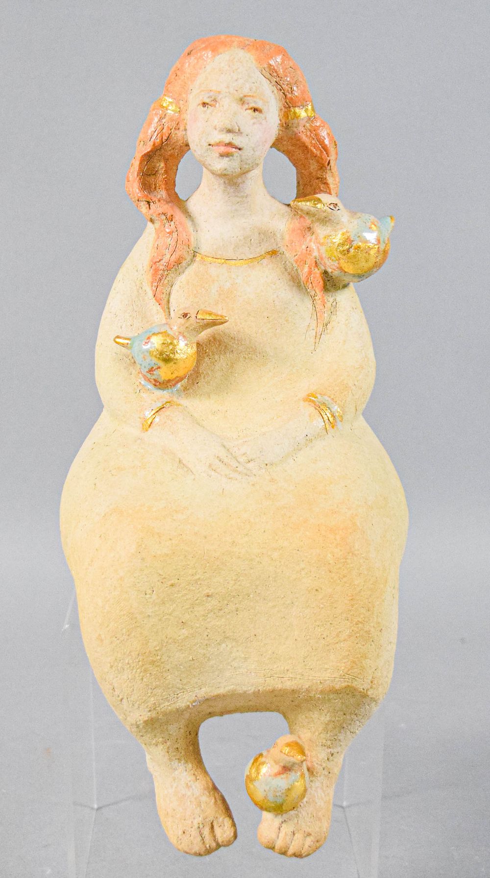Lot 181: Margaret Wozniak Ceramic Seated Angel with Birds