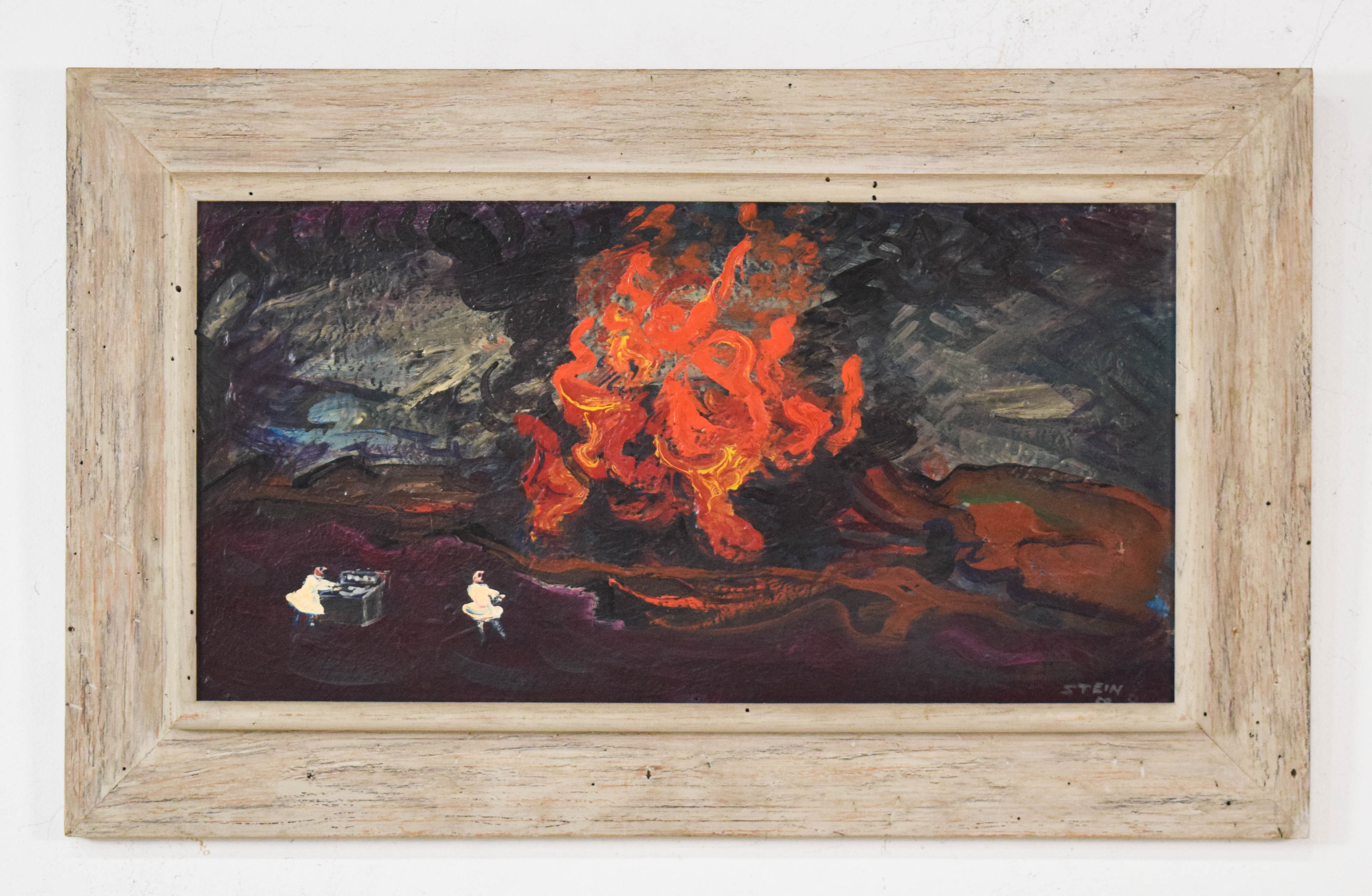 Philip Stein Oil on Board Fire Scene