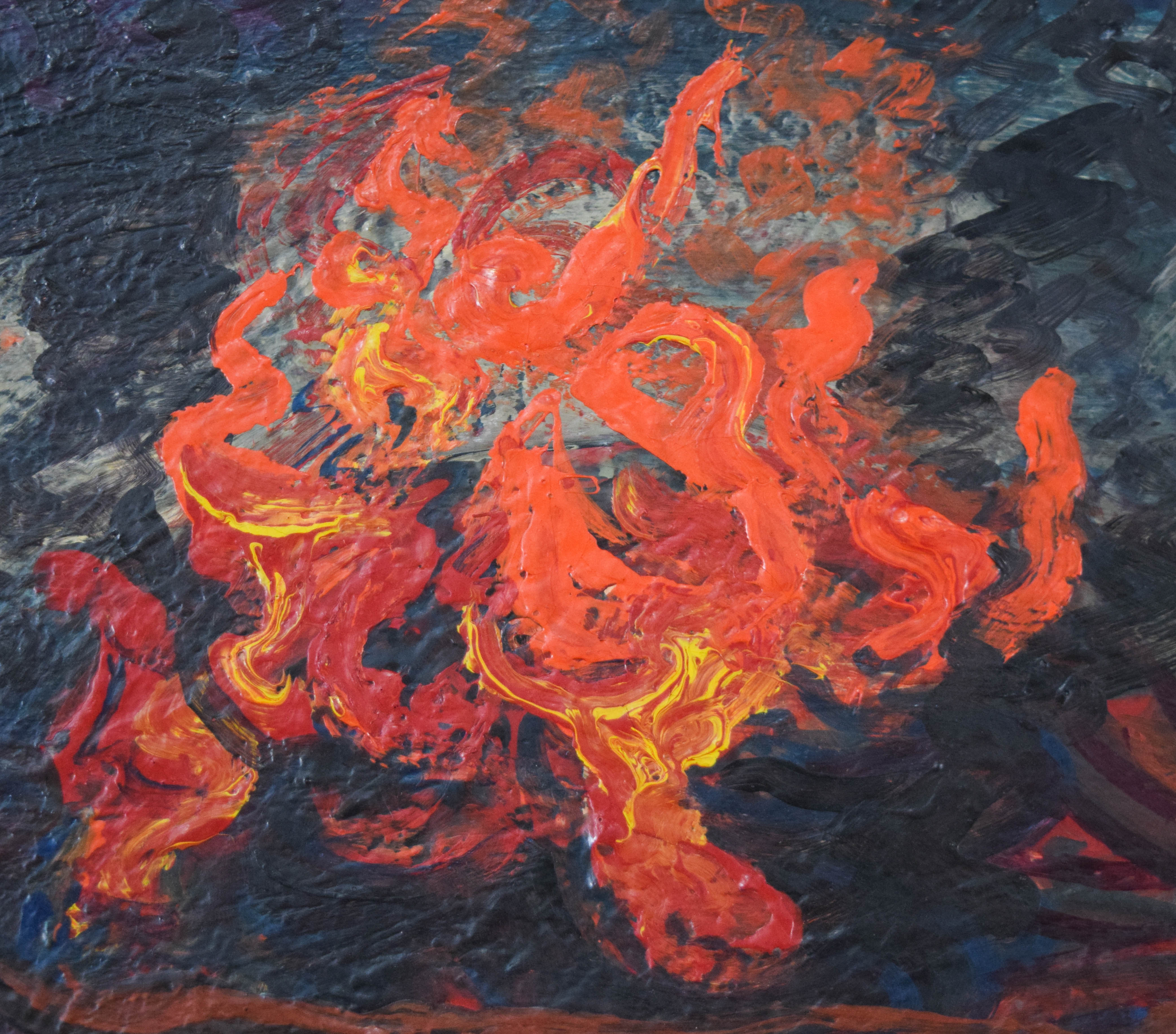 Philip Stein Oil on Board Fire Scene