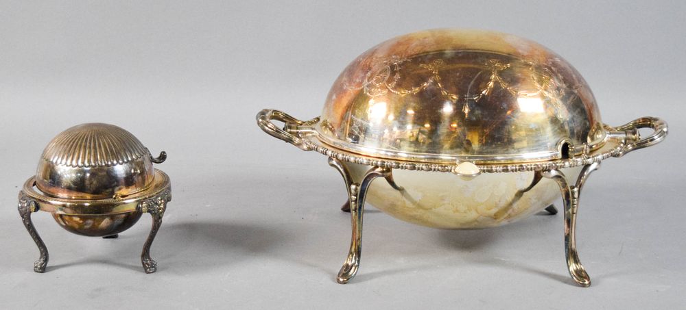 Lot 258: 2 Silver-Plated Roll Top Serving Dishes, Atkin Brothers and B. Rogers