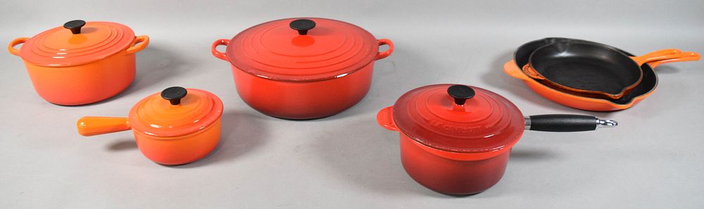 Lot 260: 6 Piece Set of Le Creuset Flame Enameled Cast Iron Cookware