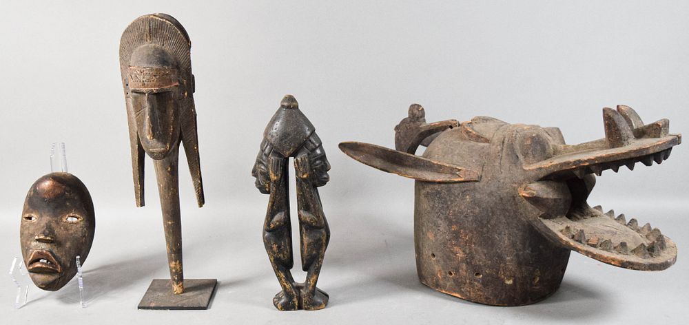 Lot 190: Group of 4 West African Style Carved Wooden Sculptures and Masks