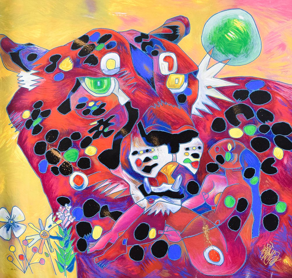 Lot 361: Jiang Tiefeng Serigraph Stylized Leopard