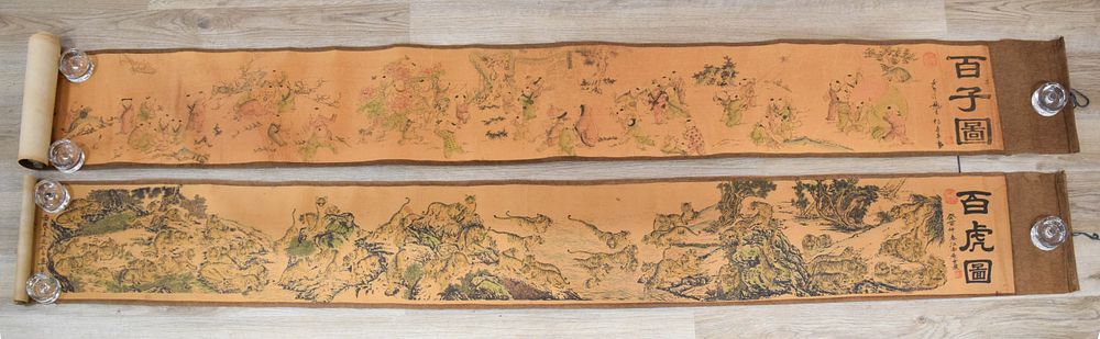 Lot 420: Pair of Chinese Handscrolls, Hundred Boys and Hundred Tigers