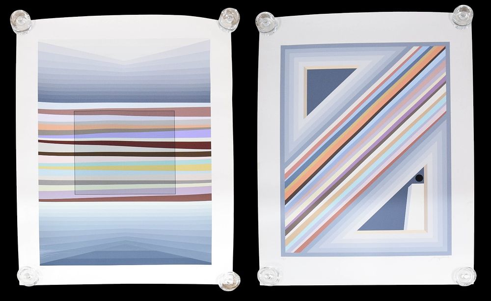 Lot 365: Pair of Sonny Zoback Signed Geometric Abstract Serigraphs