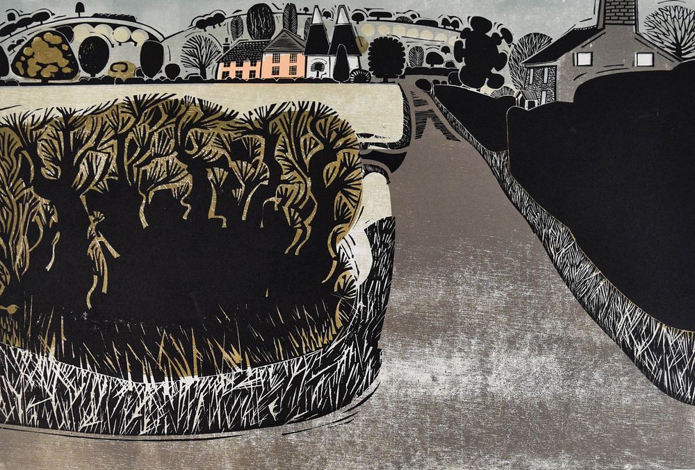 Lot 211: Graham Clarke Linocut Farm at Badgers Mount