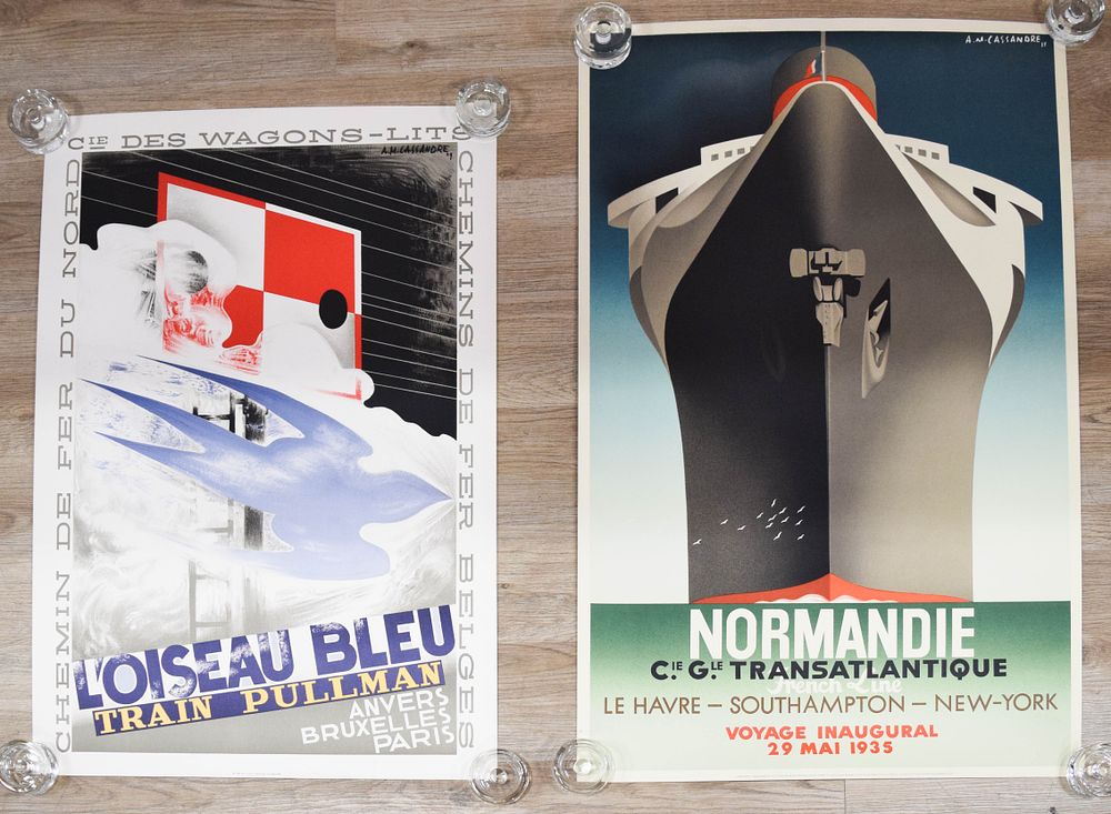 Lot 309: Two A.M. Cassandre Lithograph Travel Poster Reproductions, Normandie and L'Oiseau Bleu