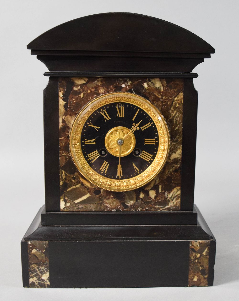 Lot 153: Tiffany & Co. Slate and Marble Mantel Clock