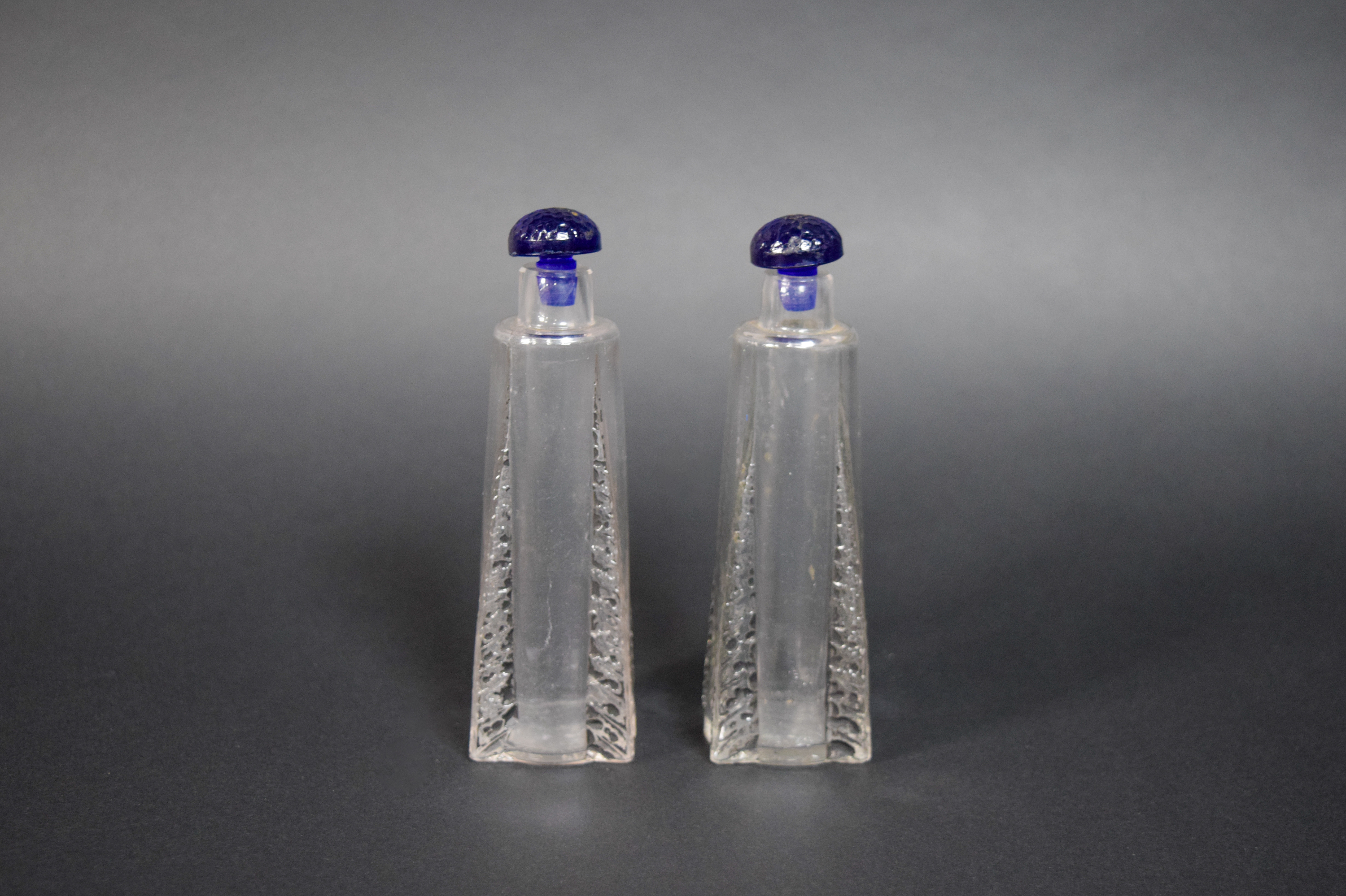 Pair of Signed Lalique Glass Perfume Bottles