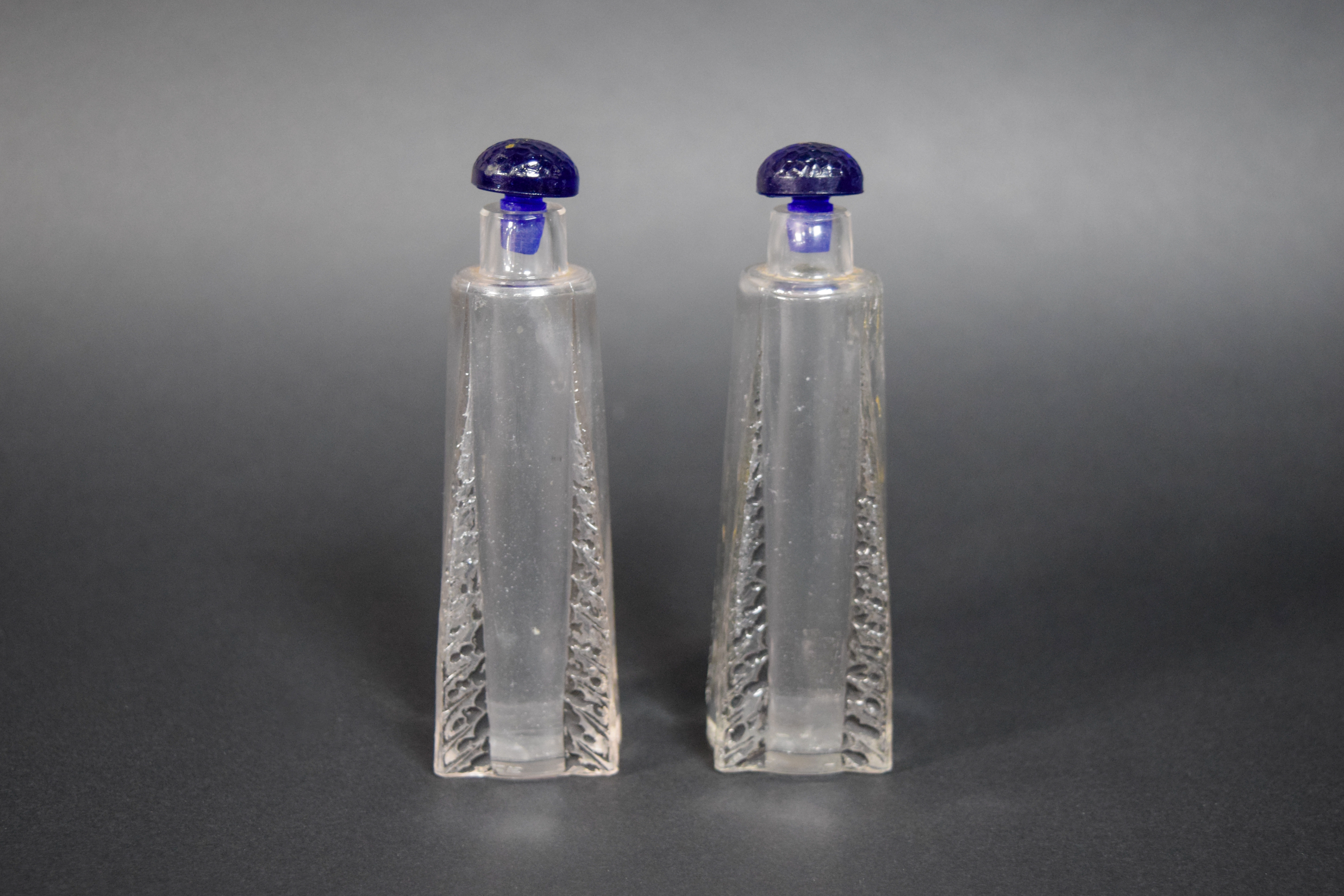 Pair of Signed Lalique Glass Perfume Bottles