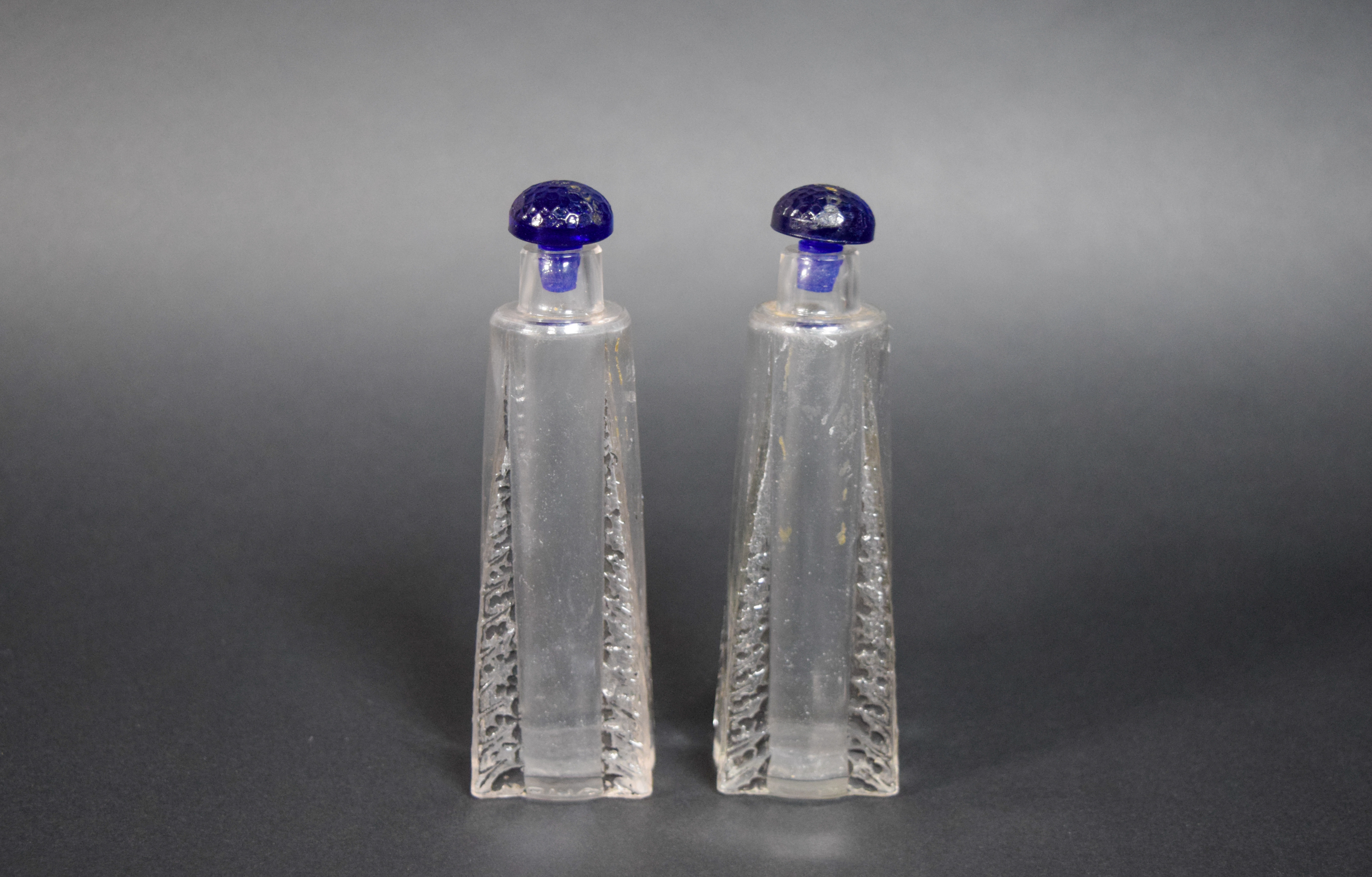 Pair of Signed Lalique Glass Perfume Bottles