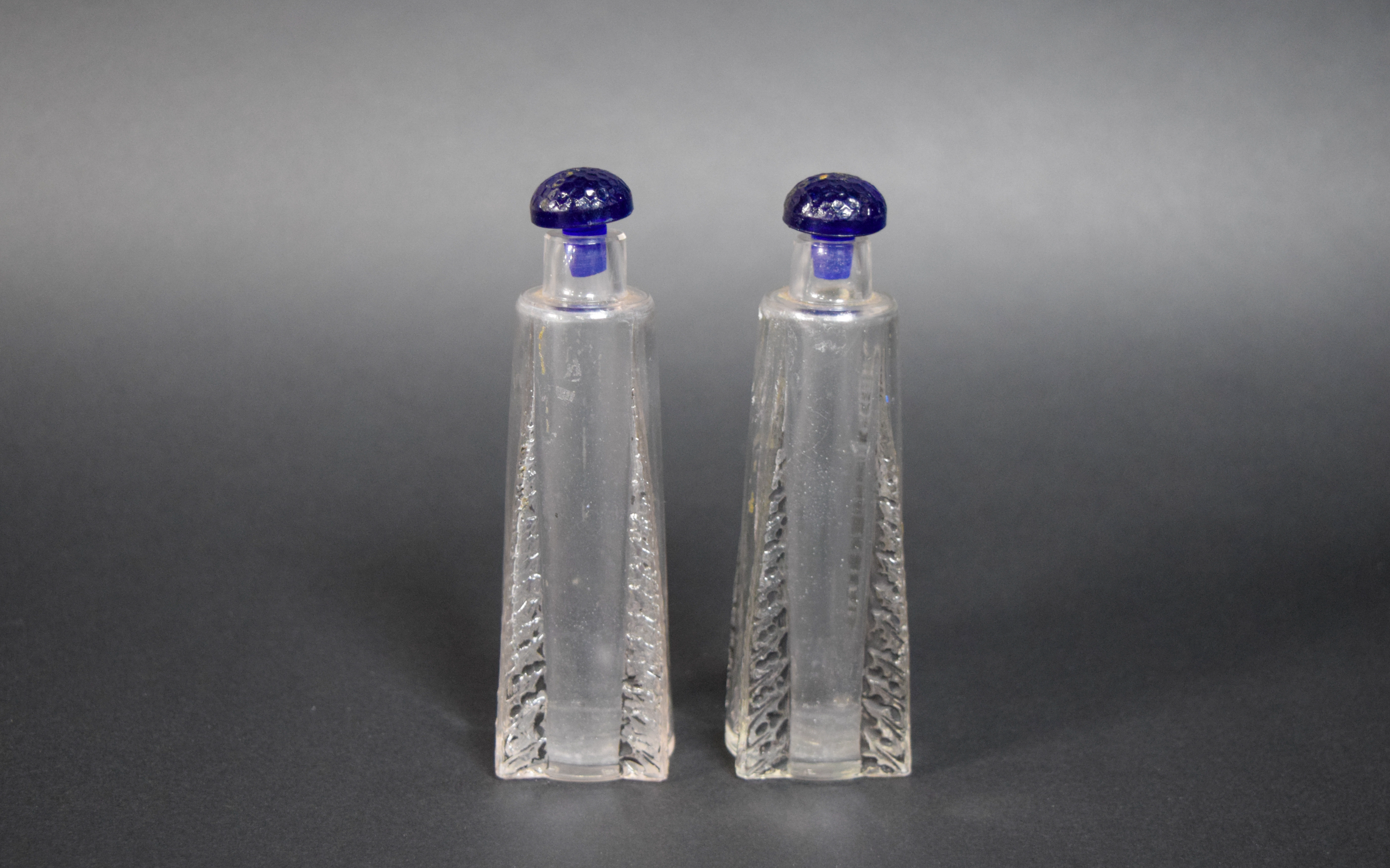 Pair of Signed Lalique Glass Perfume Bottles