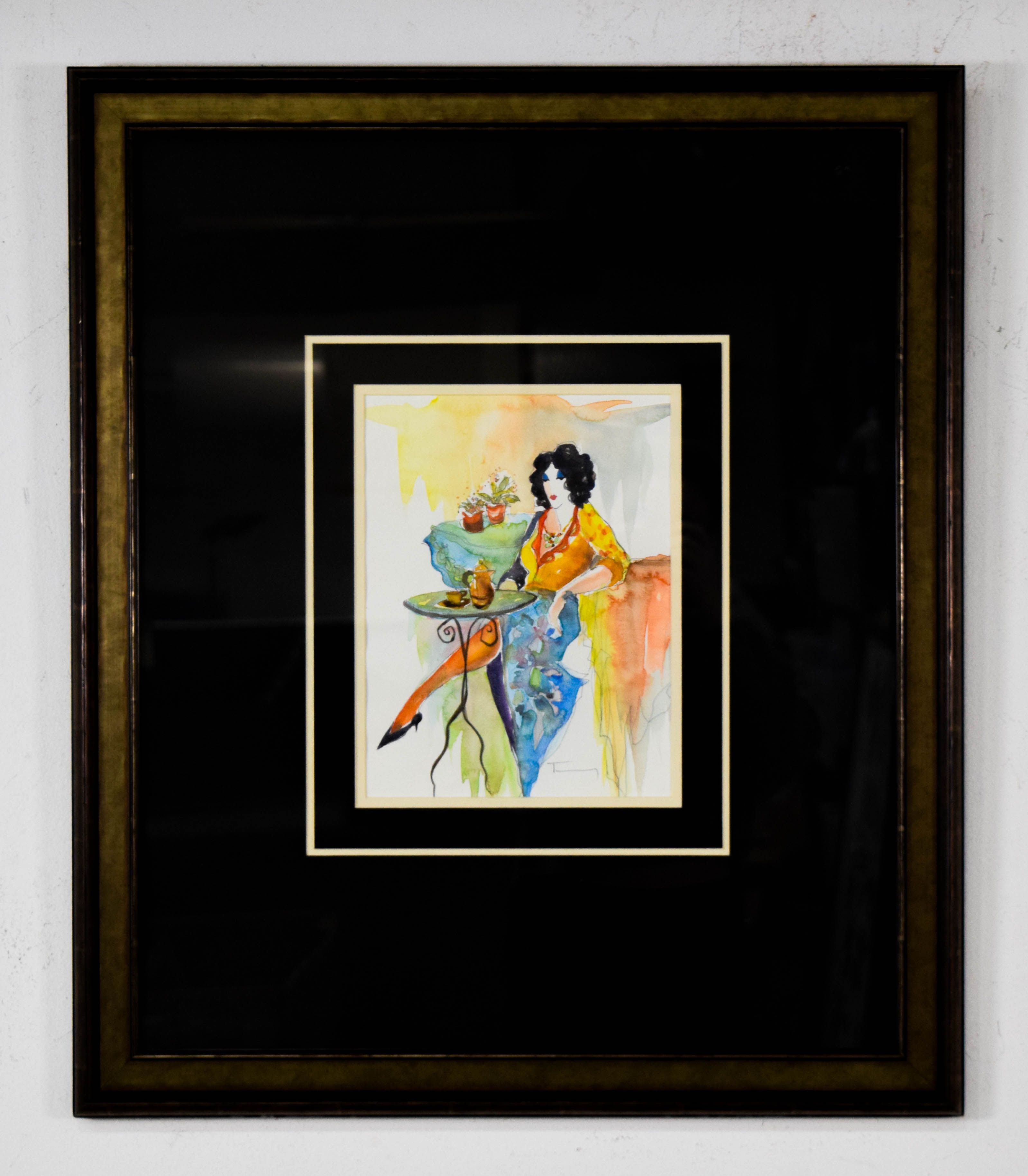 Itzchak Tarkay Watercolor Lady in Blue Skirt