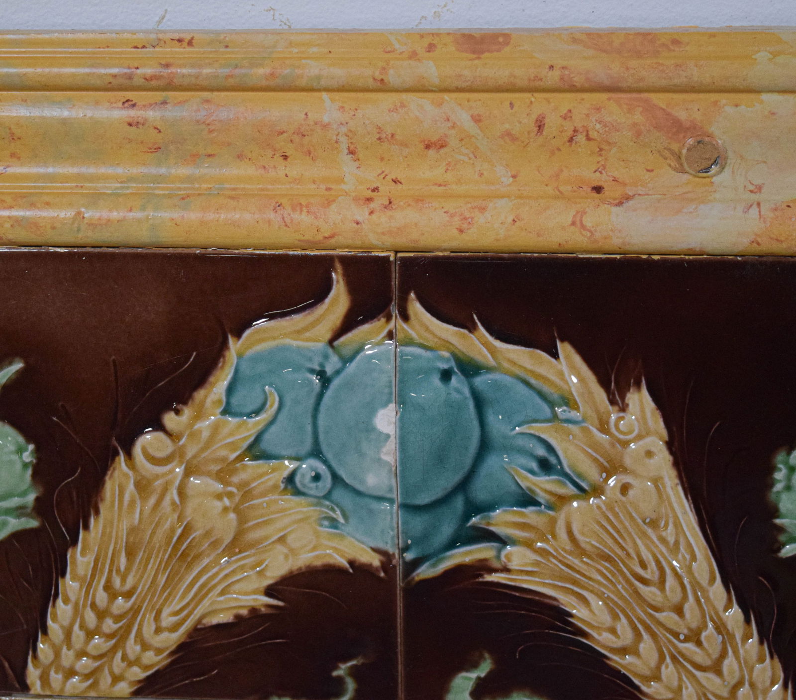 Large Art Nouveau Majolica Tile Panel