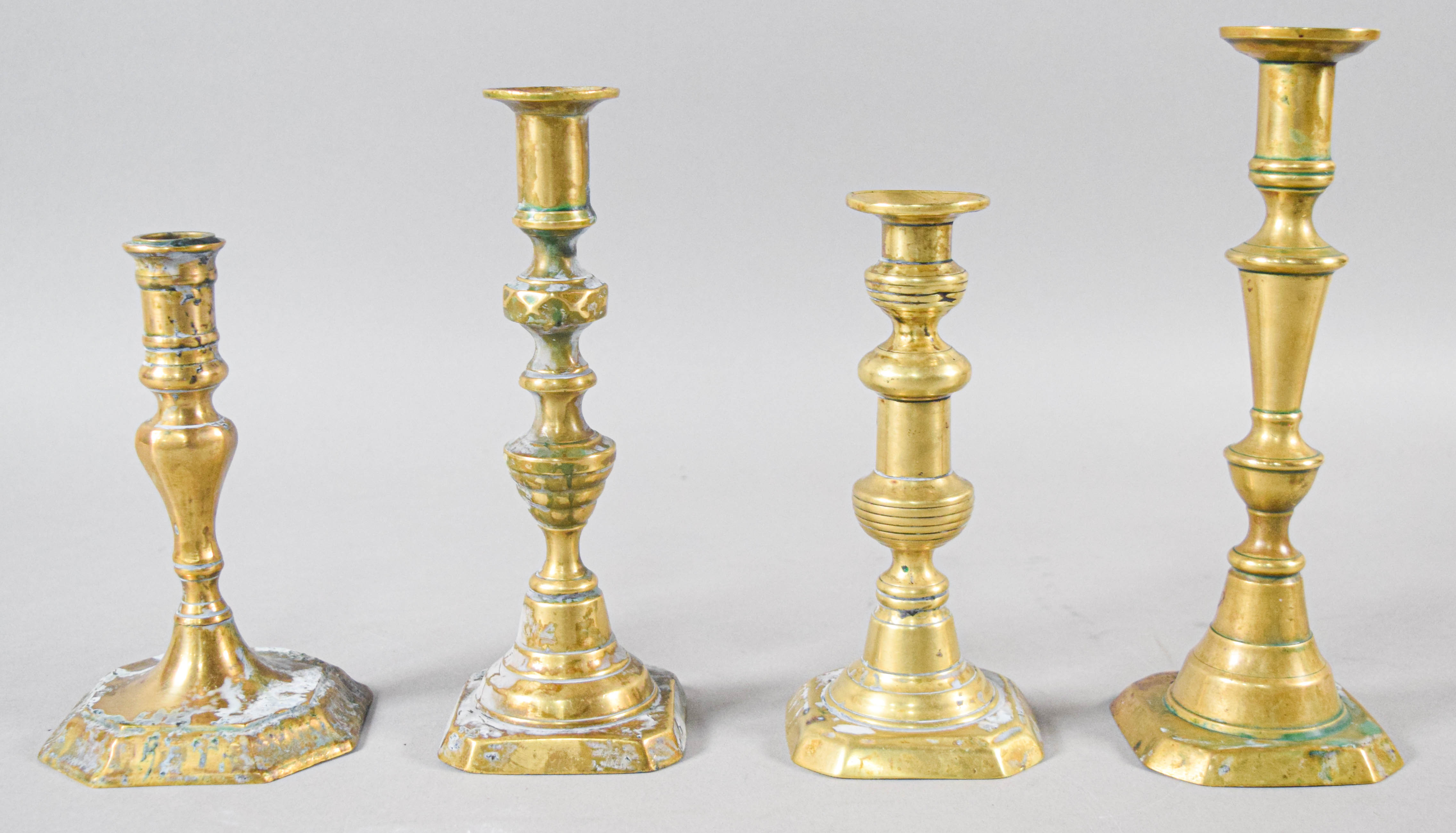 Collection of 10 Antique Turned Brass Candlesticks