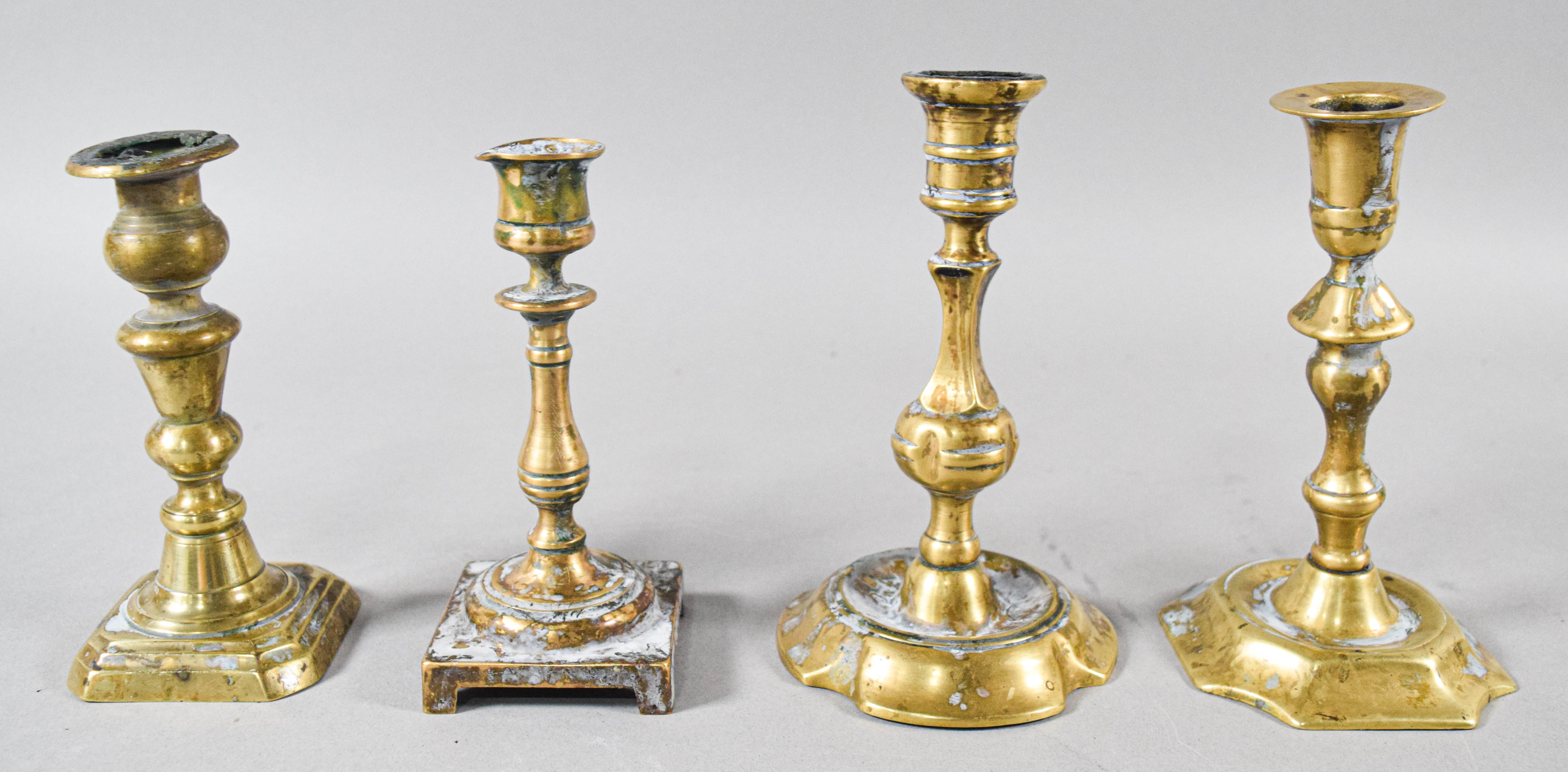 Collection of 10 Antique Turned Brass Candlesticks