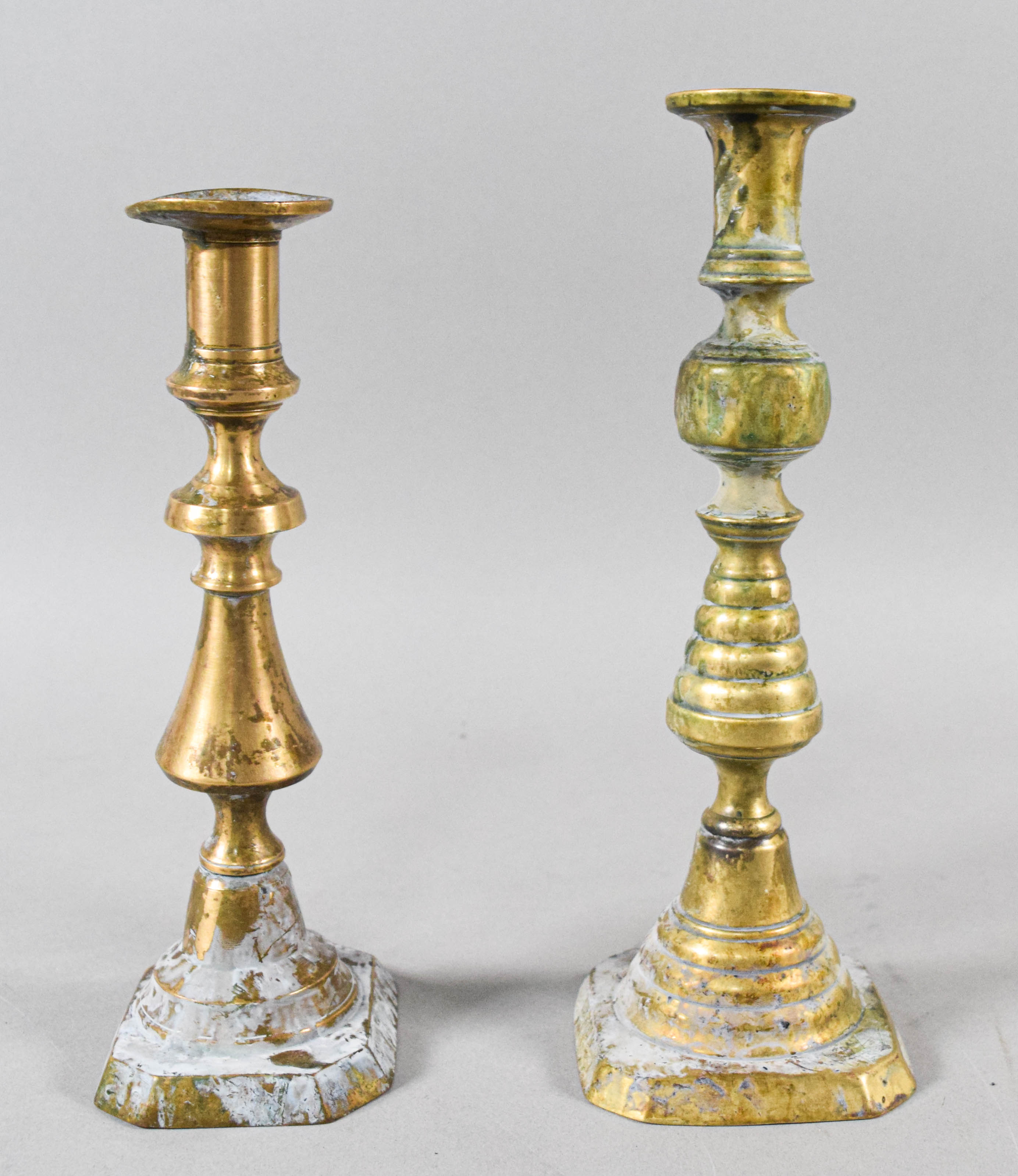 Collection of 10 Antique Turned Brass Candlesticks