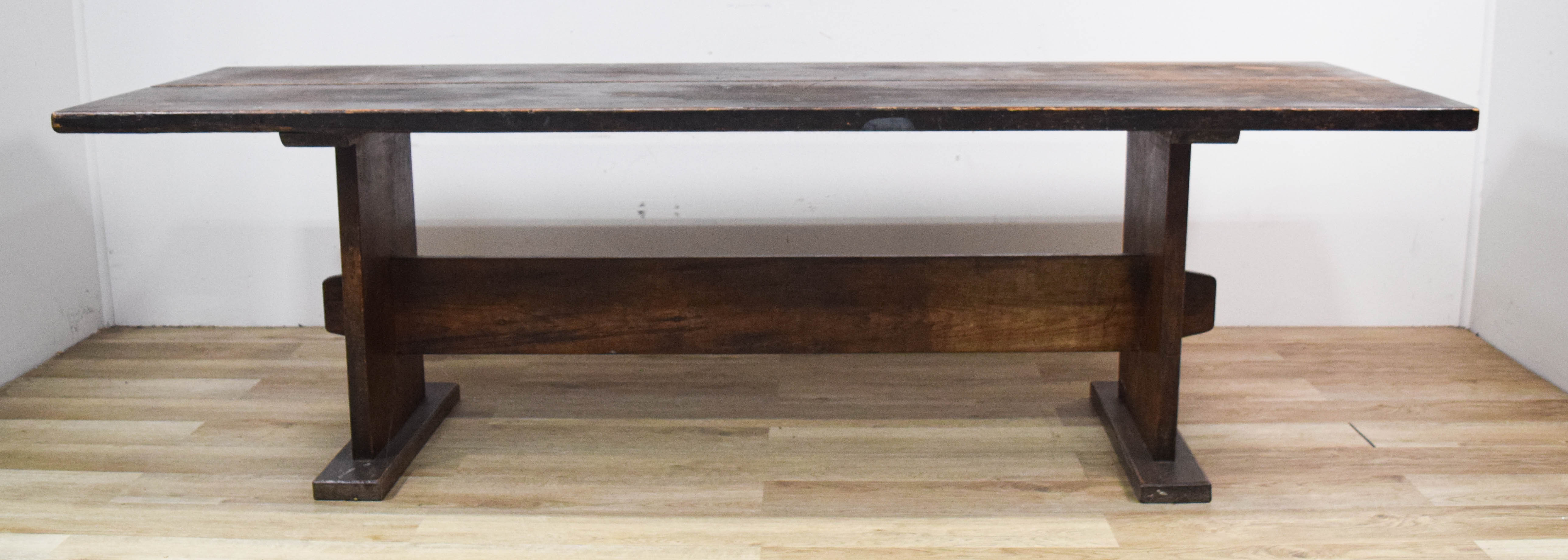 Large Primitive Two-Plank Trestle Dining Table