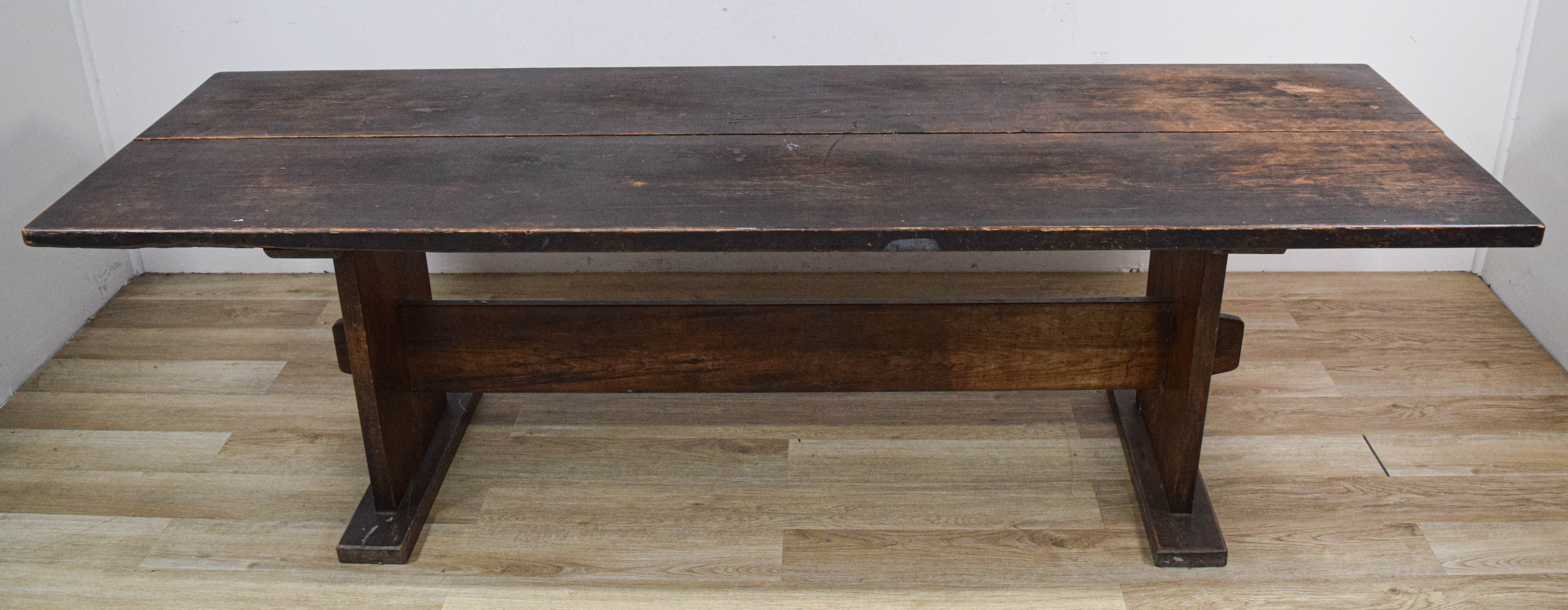 Large Primitive Two-Plank Trestle Dining Table