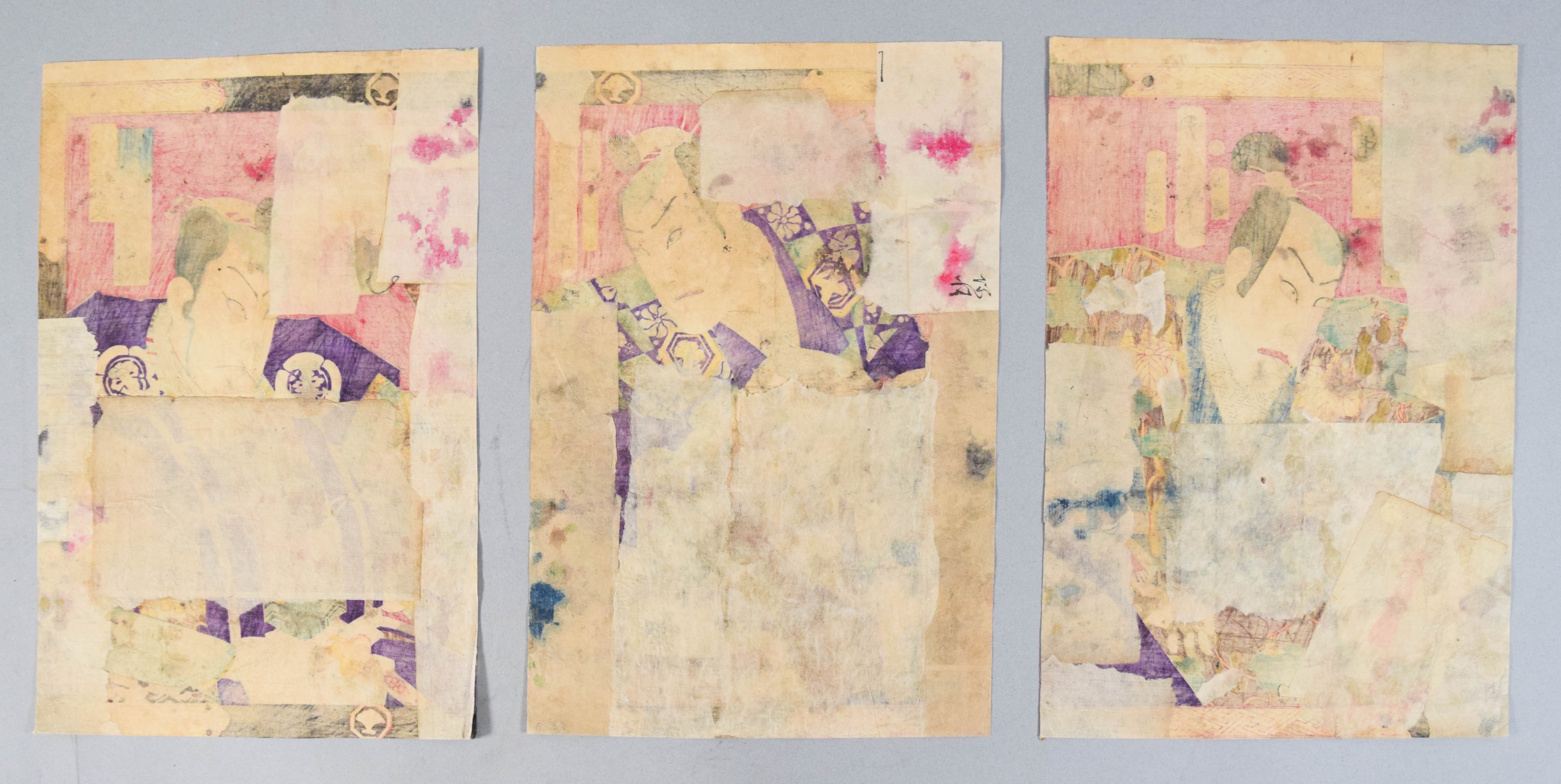 Toyohara Kunichika Trio of Kabuki Woodblocks