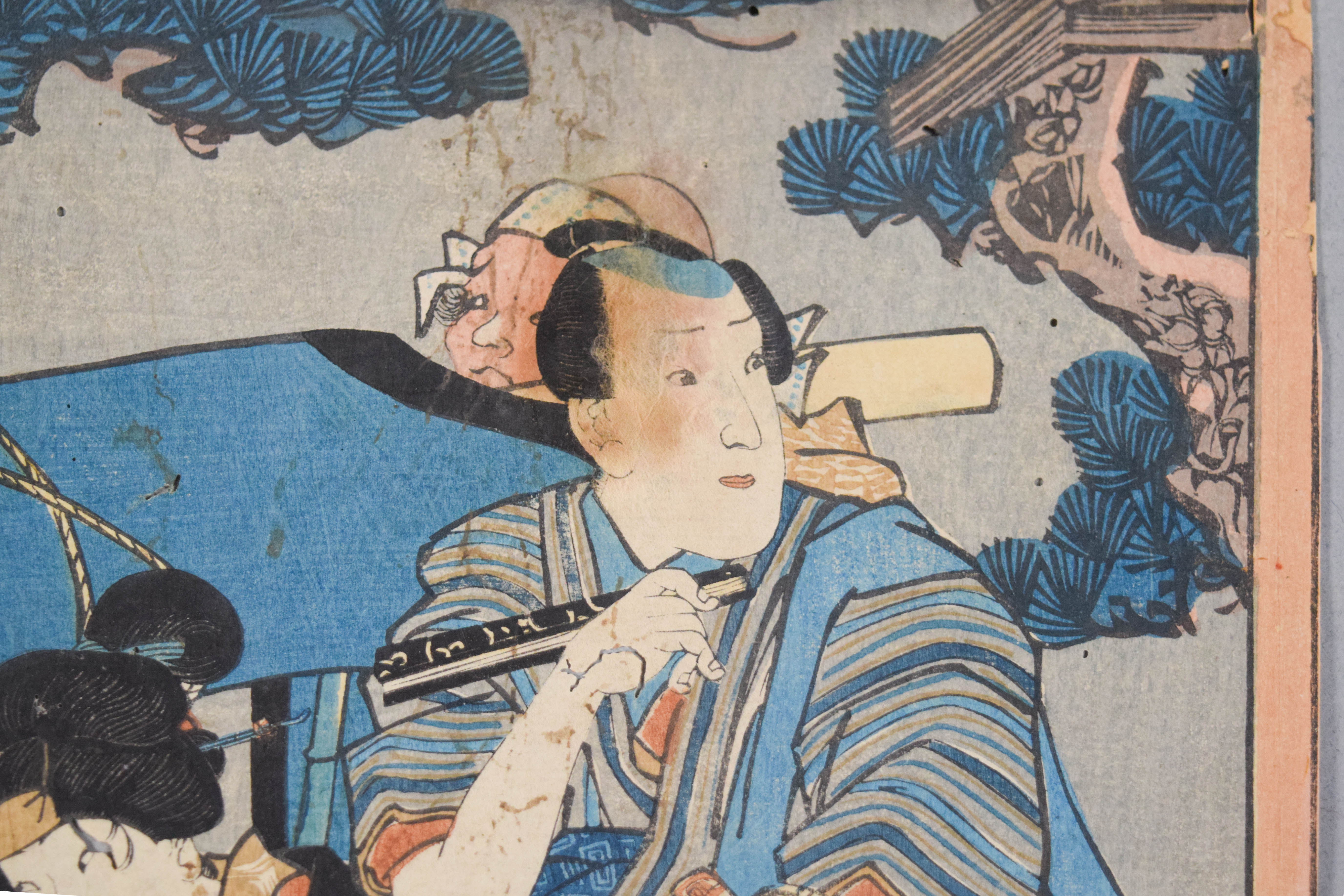 2 Japanese Woodblock Prints (Utagawa Toyokuni III Original & Utagawa Hiroshige Adachi Reproduction)