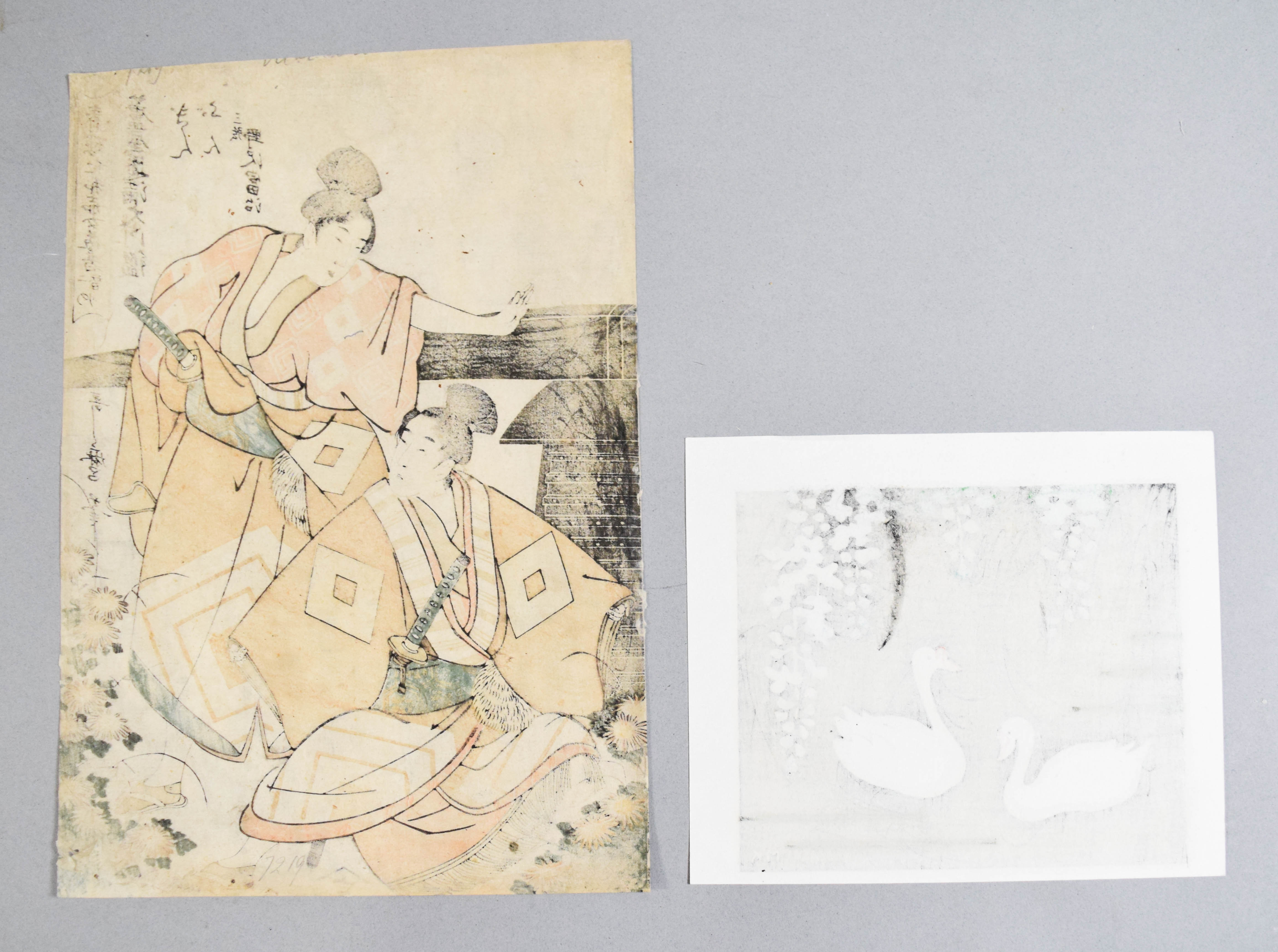 2 Japanese Woodblock Prints (One Attributed To Kitagawa Utamaro)