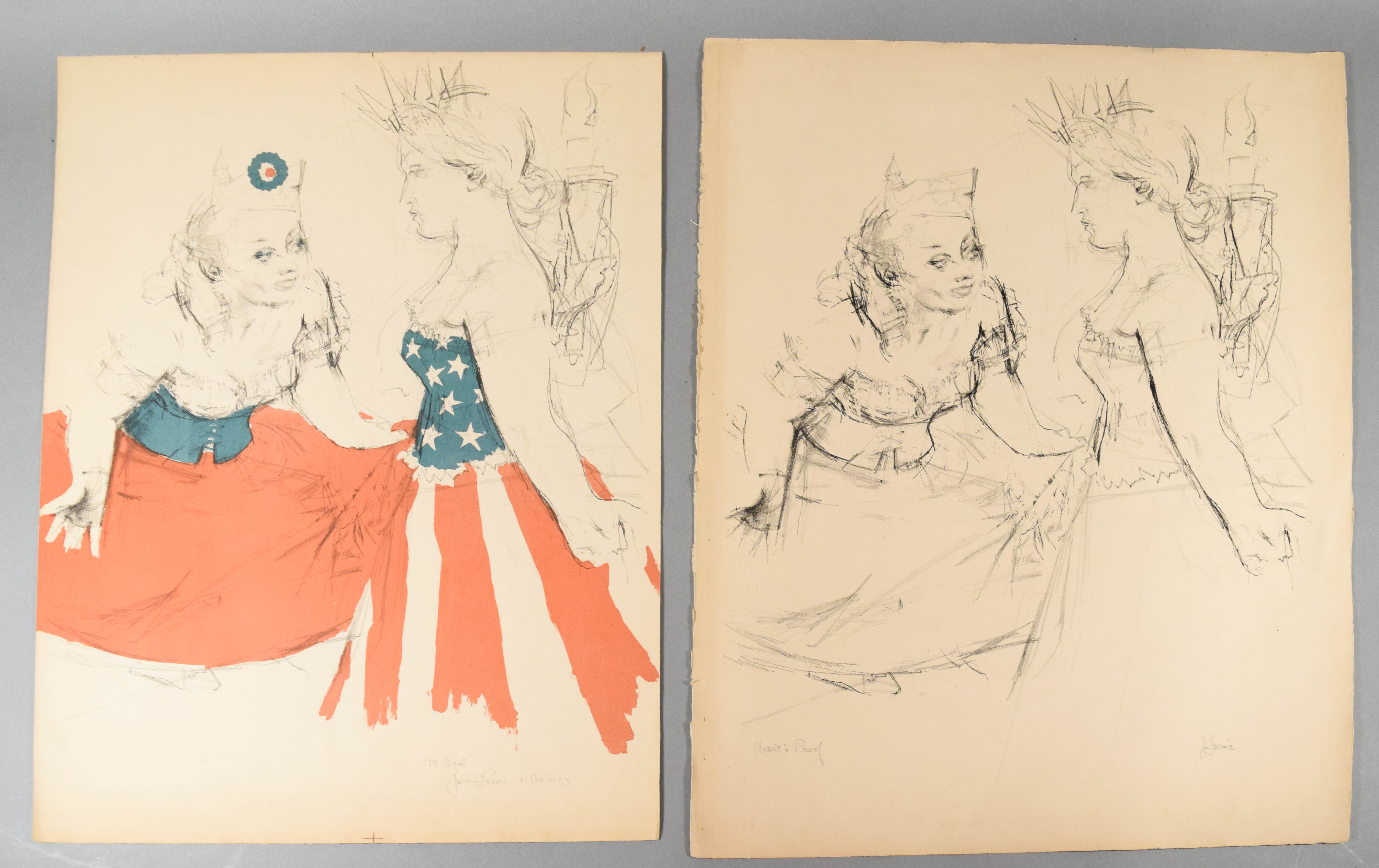 Jack Levine Two Signed Patriotic Allegorical Lithographs
