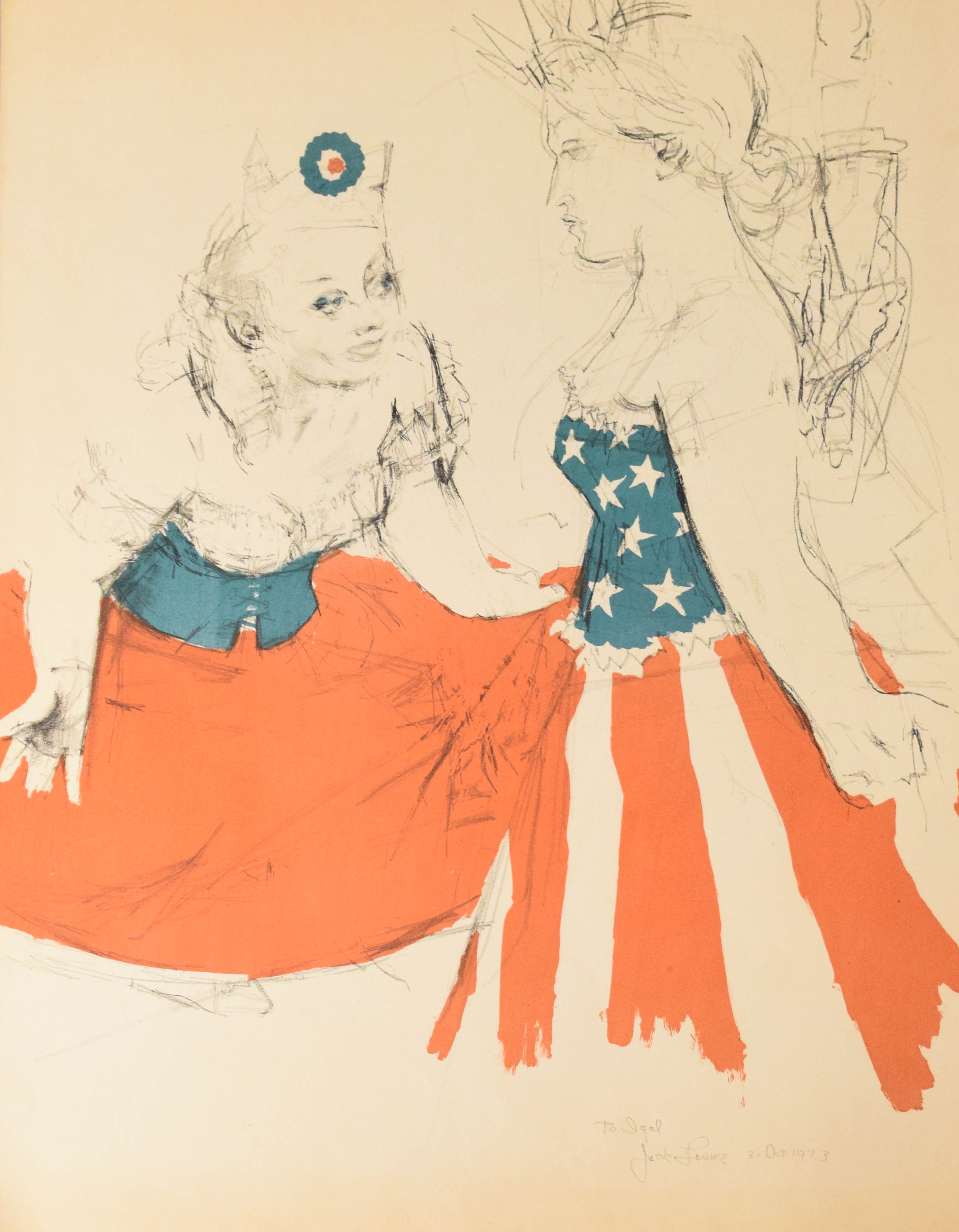Jack Levine Two Signed Patriotic Allegorical Lithographs