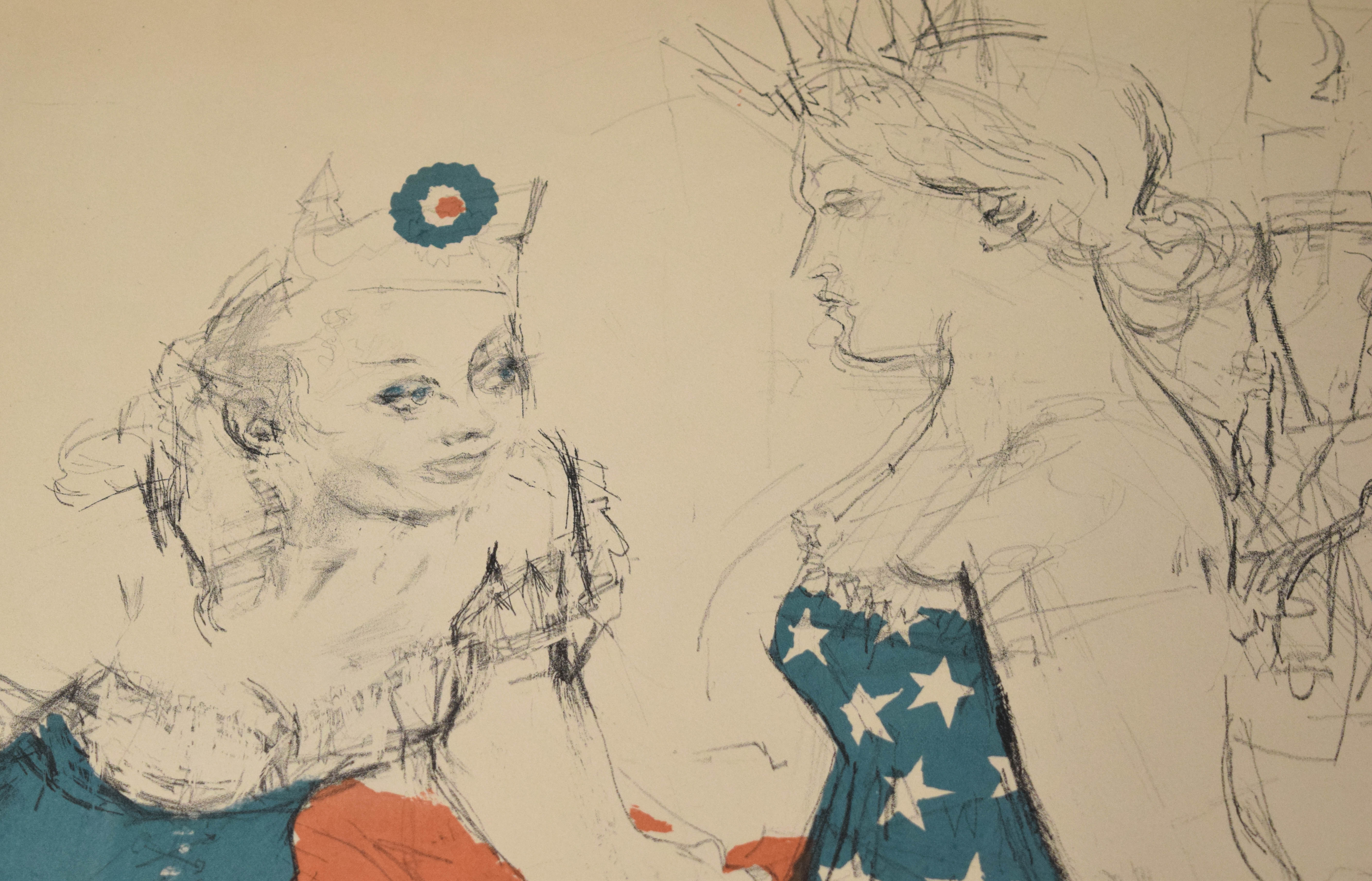 Jack Levine Two Signed Patriotic Allegorical Lithographs
