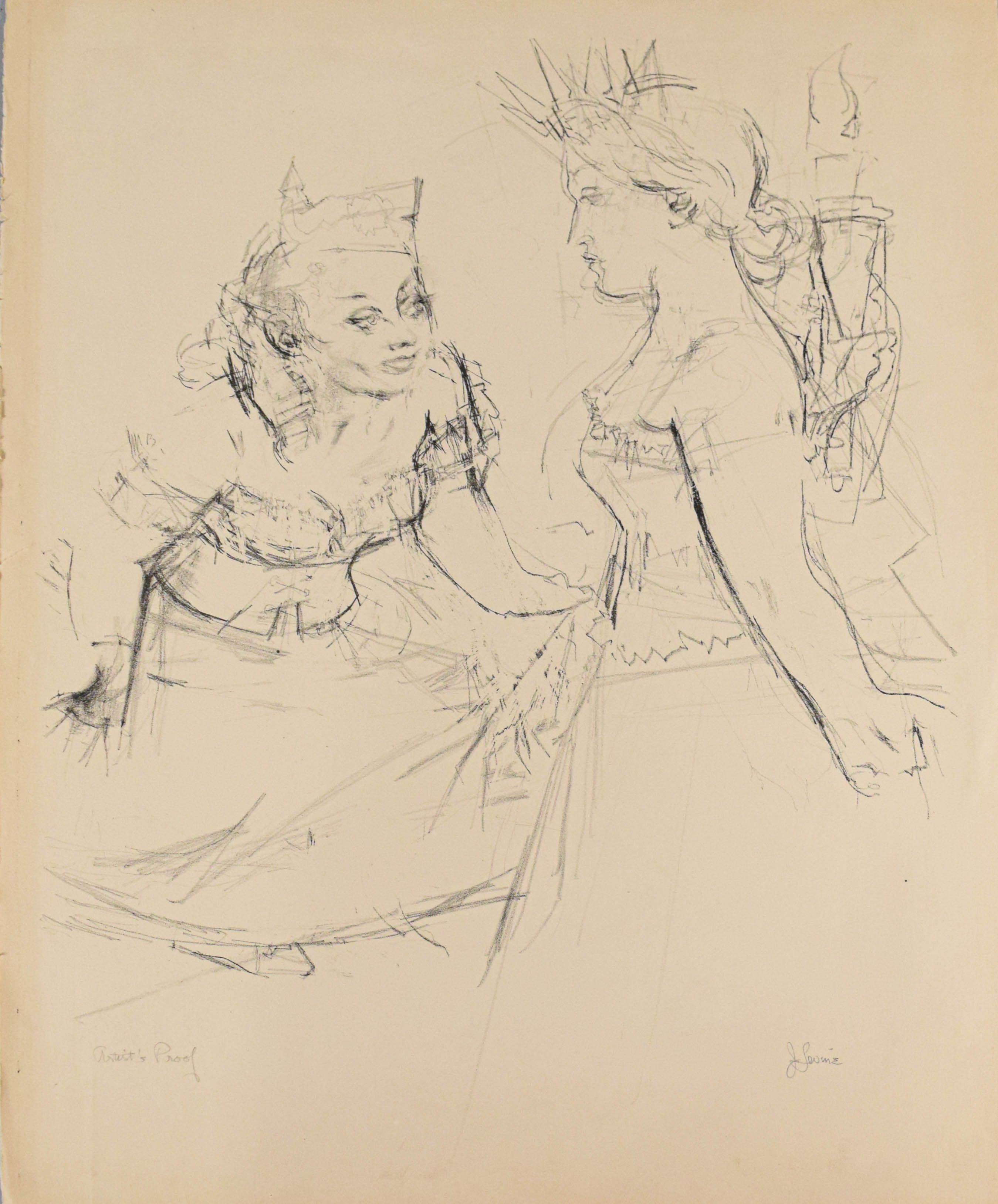 Jack Levine Two Signed Patriotic Allegorical Lithographs
