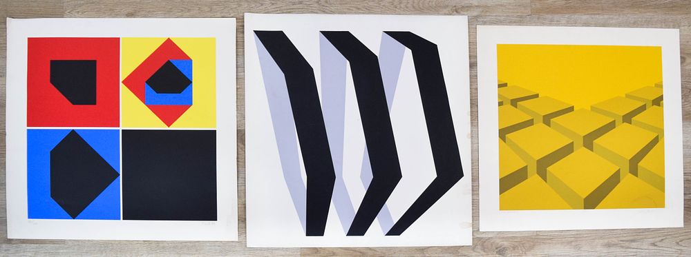 Lot 196: 3 Abstract Geometric Screenprints by Kunibert Fritz, Jose Guillermo Castillo, and Marko Spalatin