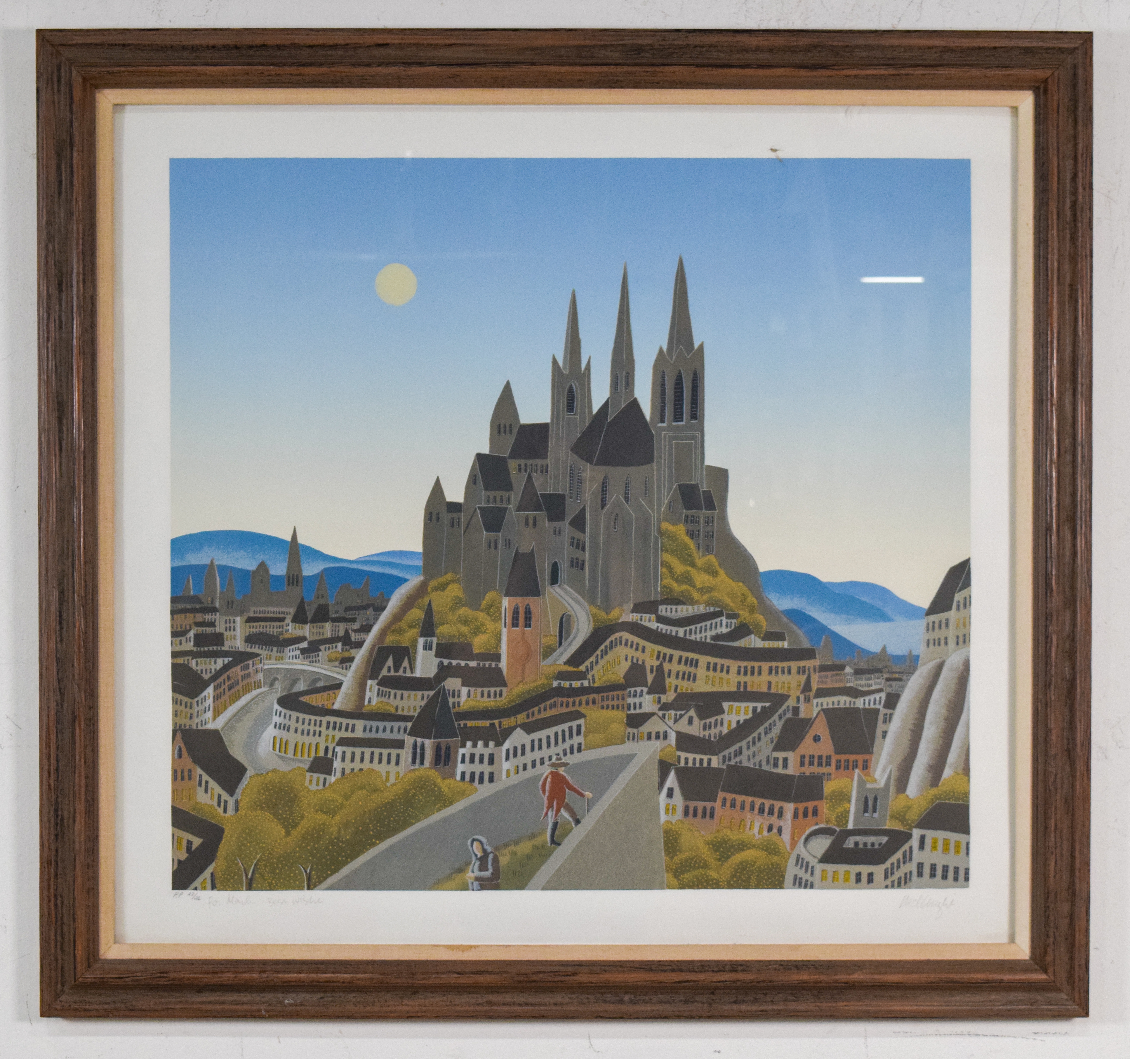 Thomas McKnight Serigraph Hilltop Cathedral Cityscape