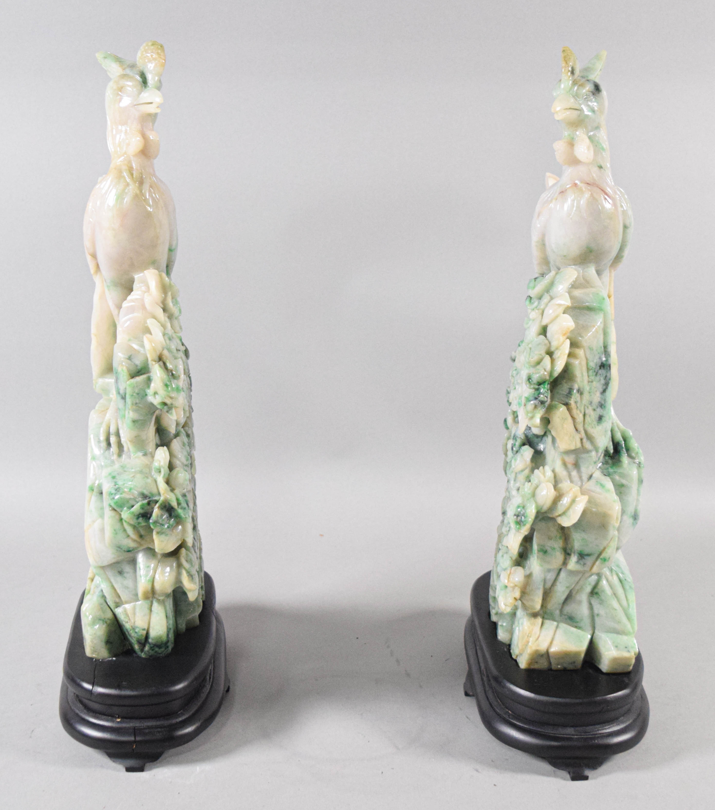 Pair of Carved Dushan Jade Phoenix Sculptures
