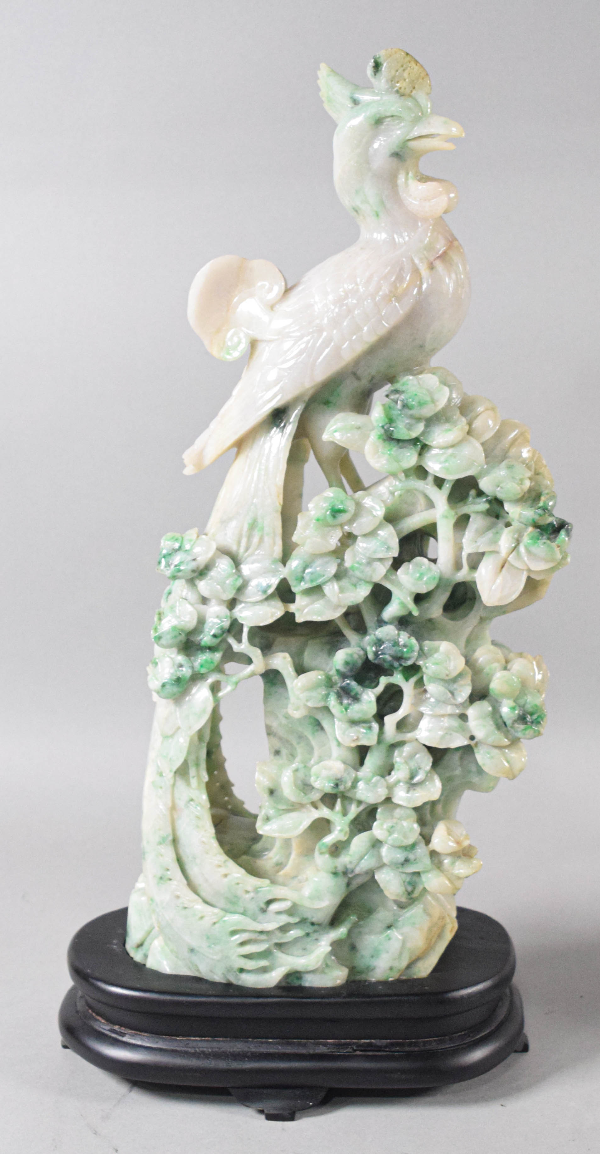 Pair of Carved Dushan Jade Phoenix Sculptures