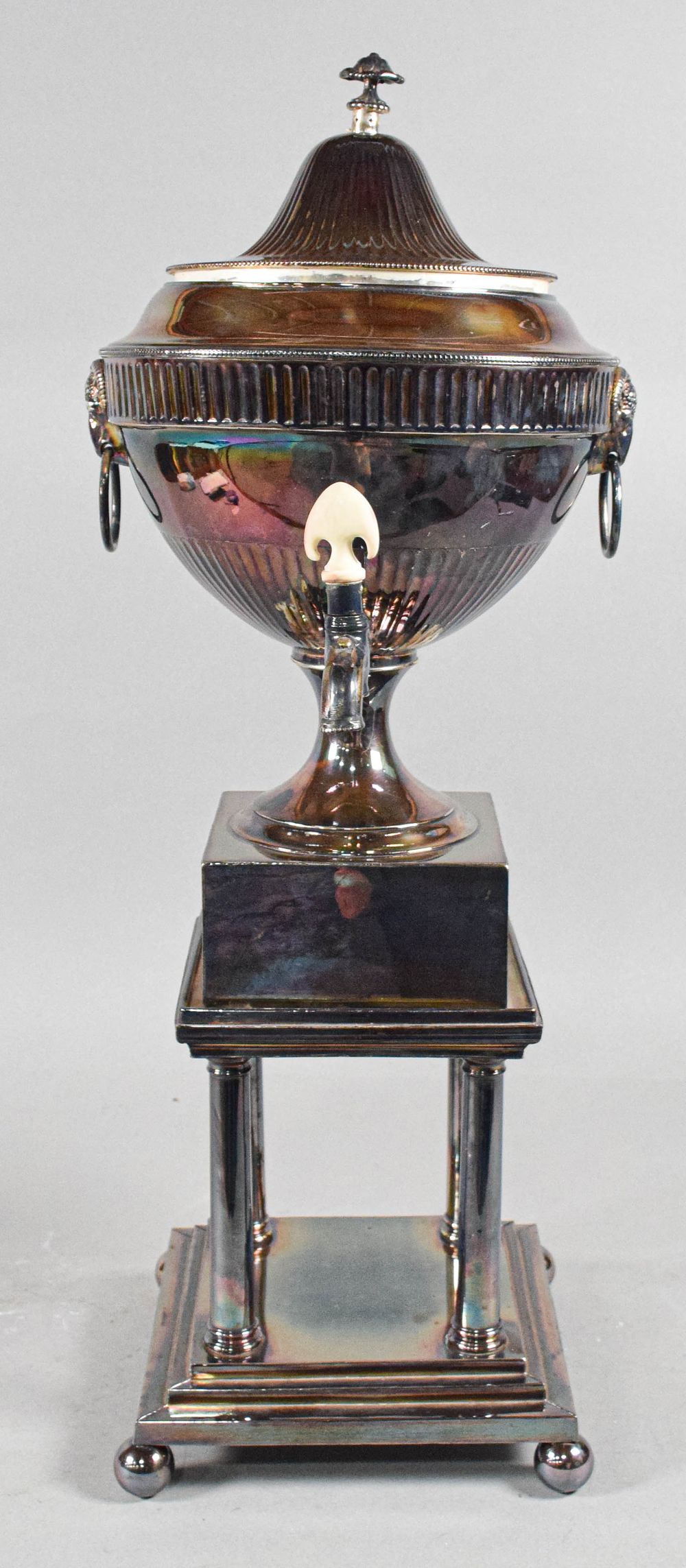 Lot 242: Neoclassical Style Silver Plated Samovar on Pedestal Stand