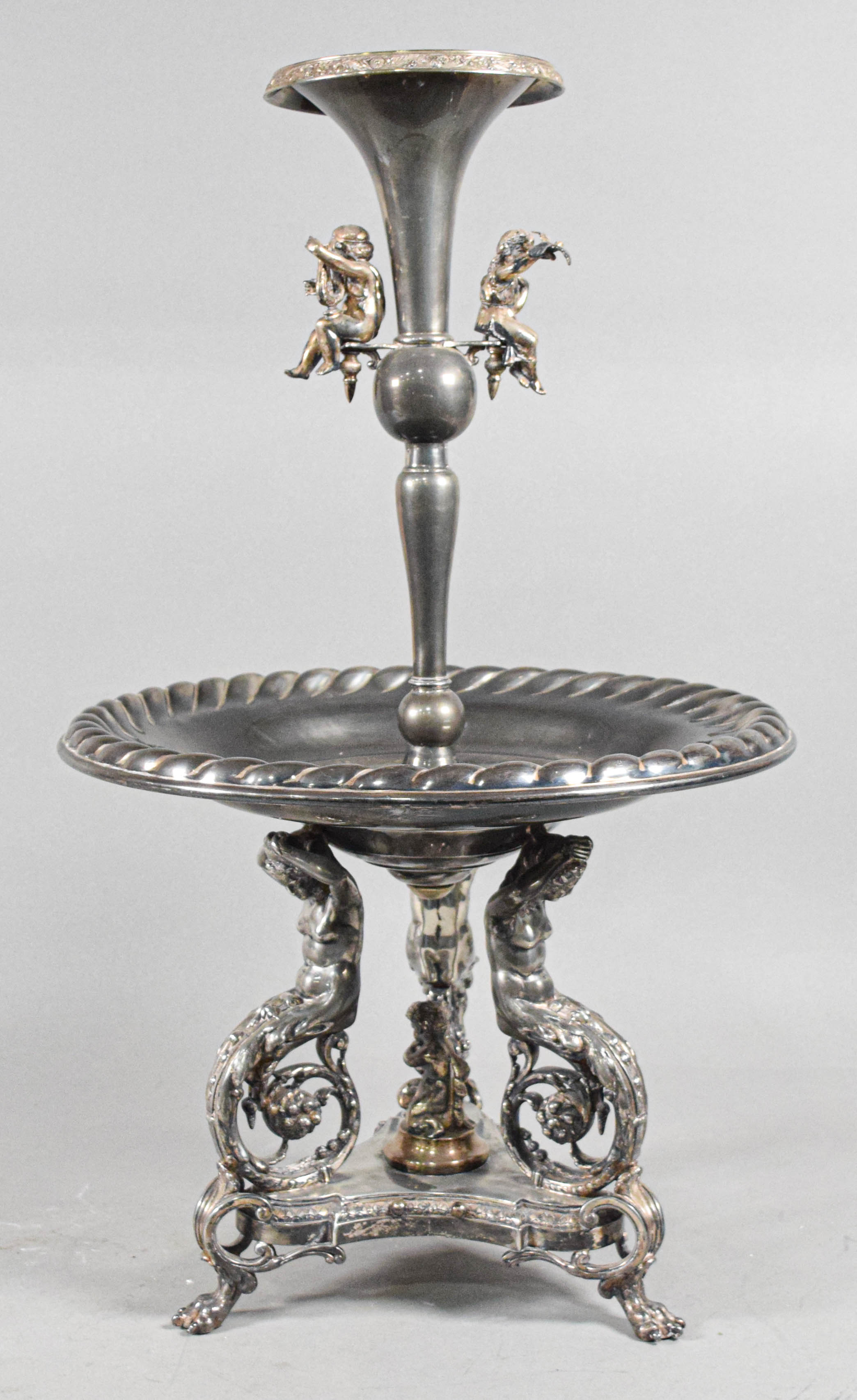 Monumental Victorian Style Silver Plated Figural Centerpiece