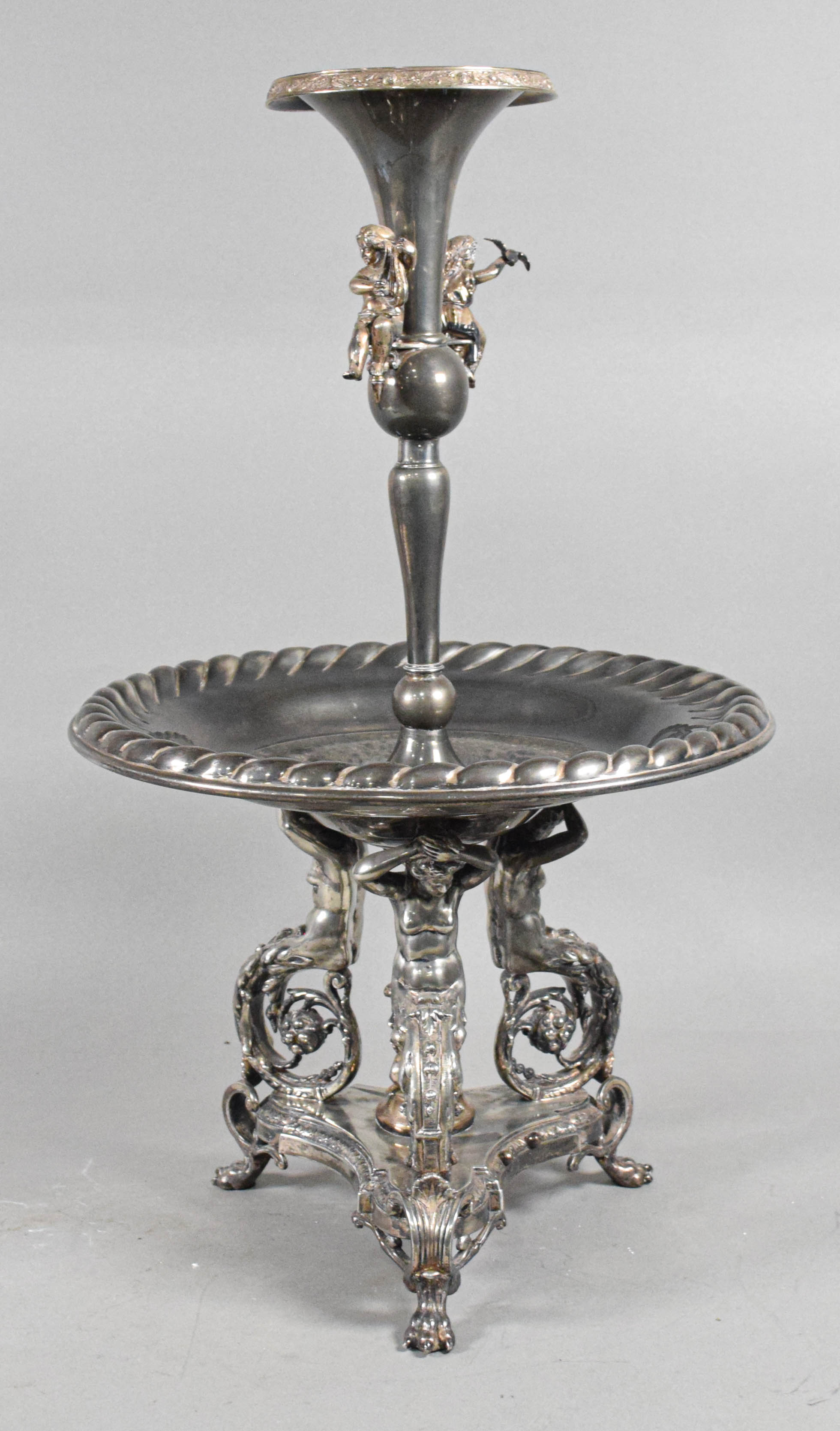 Monumental Victorian Style Silver Plated Figural Centerpiece