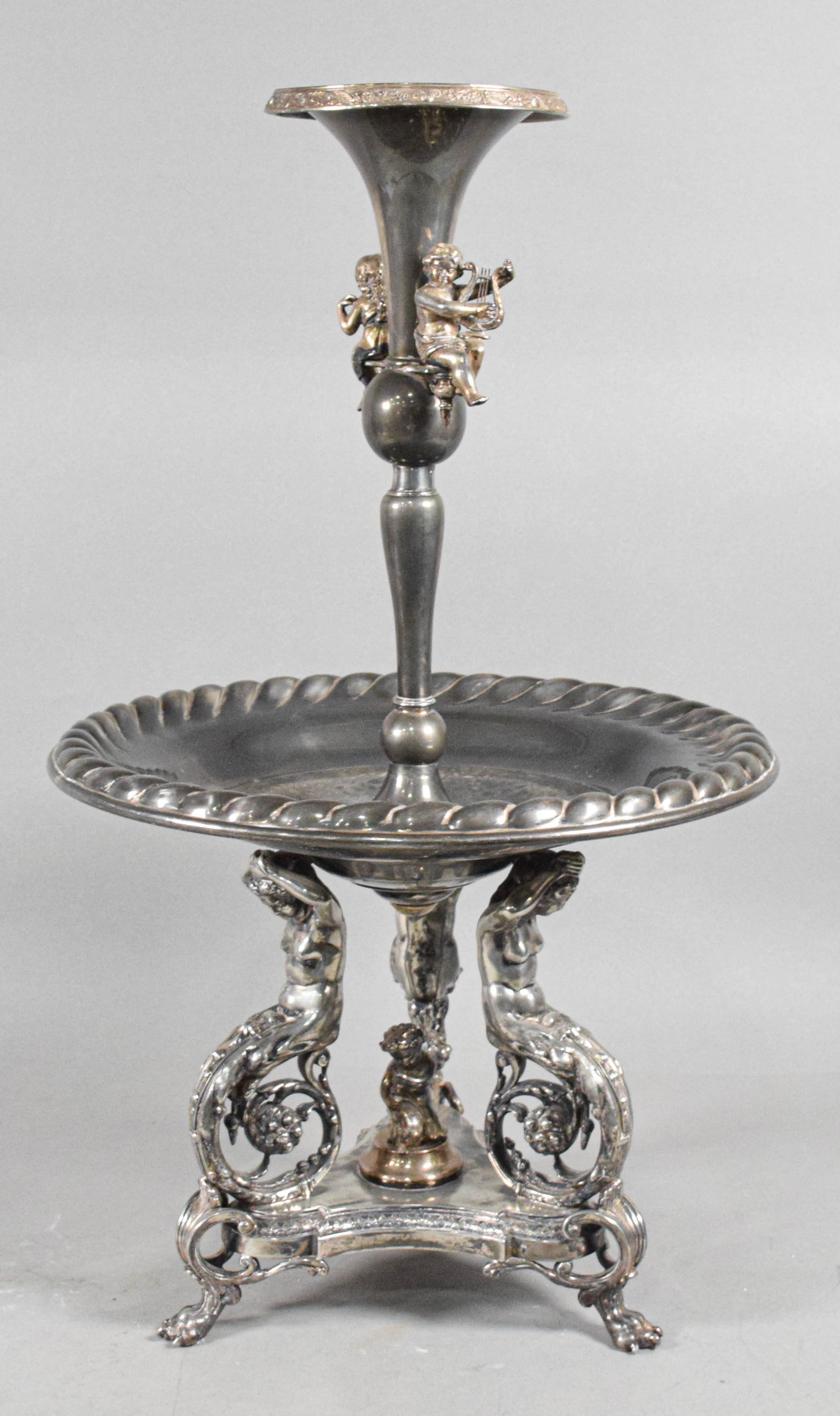 Monumental Victorian Style Silver Plated Figural Centerpiece