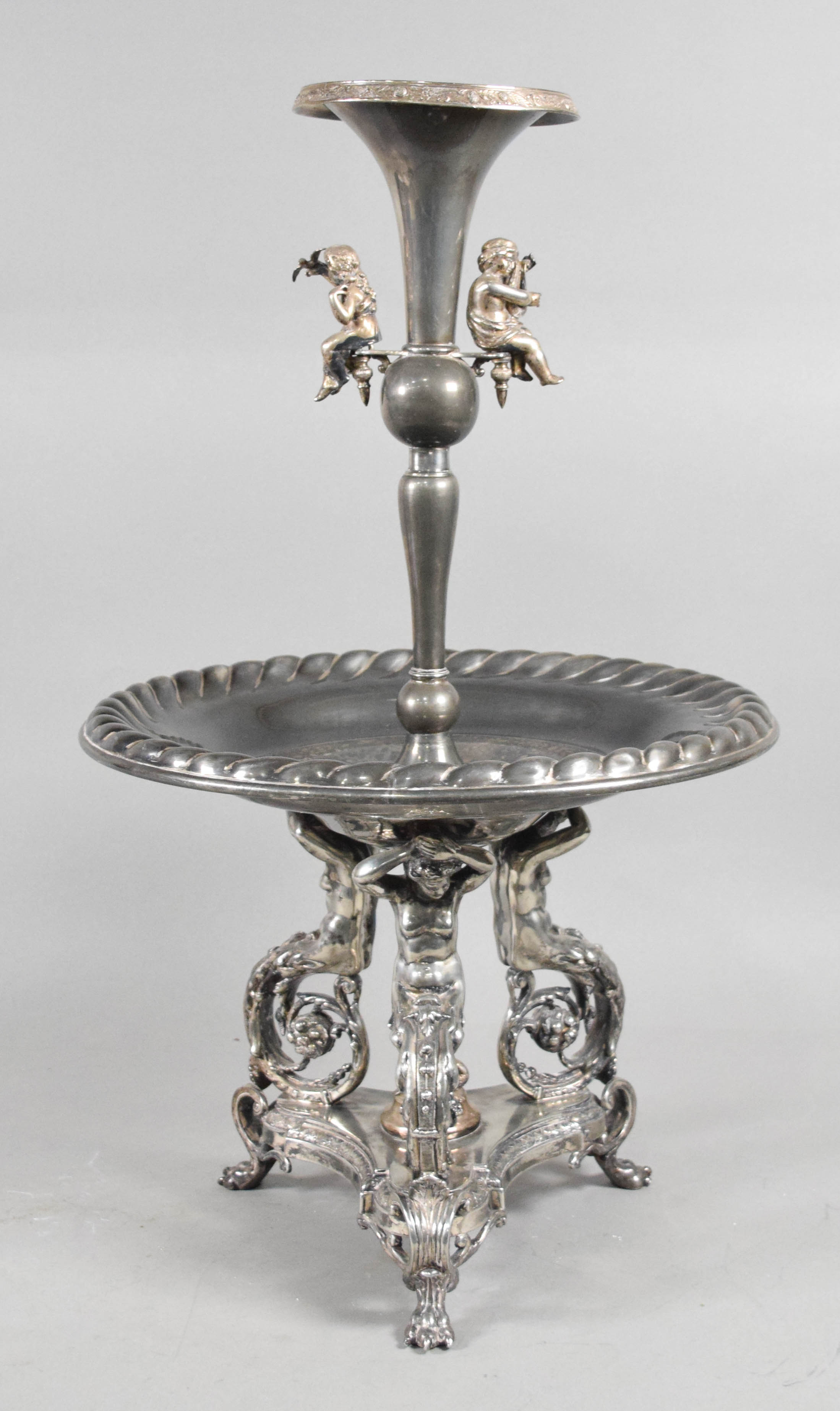 Monumental Victorian Style Silver Plated Figural Centerpiece
