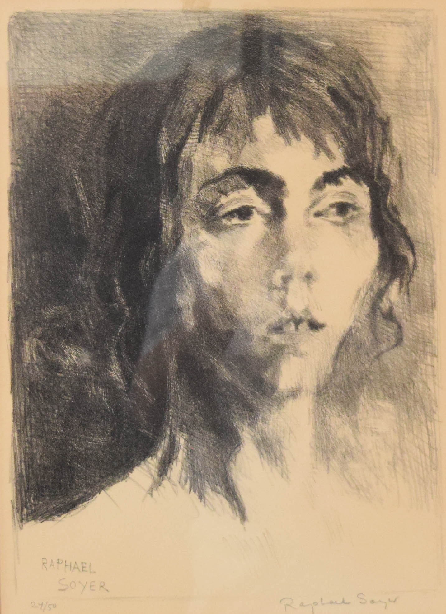 Raphael Soyer Lithograph Portrait of a Young Woman