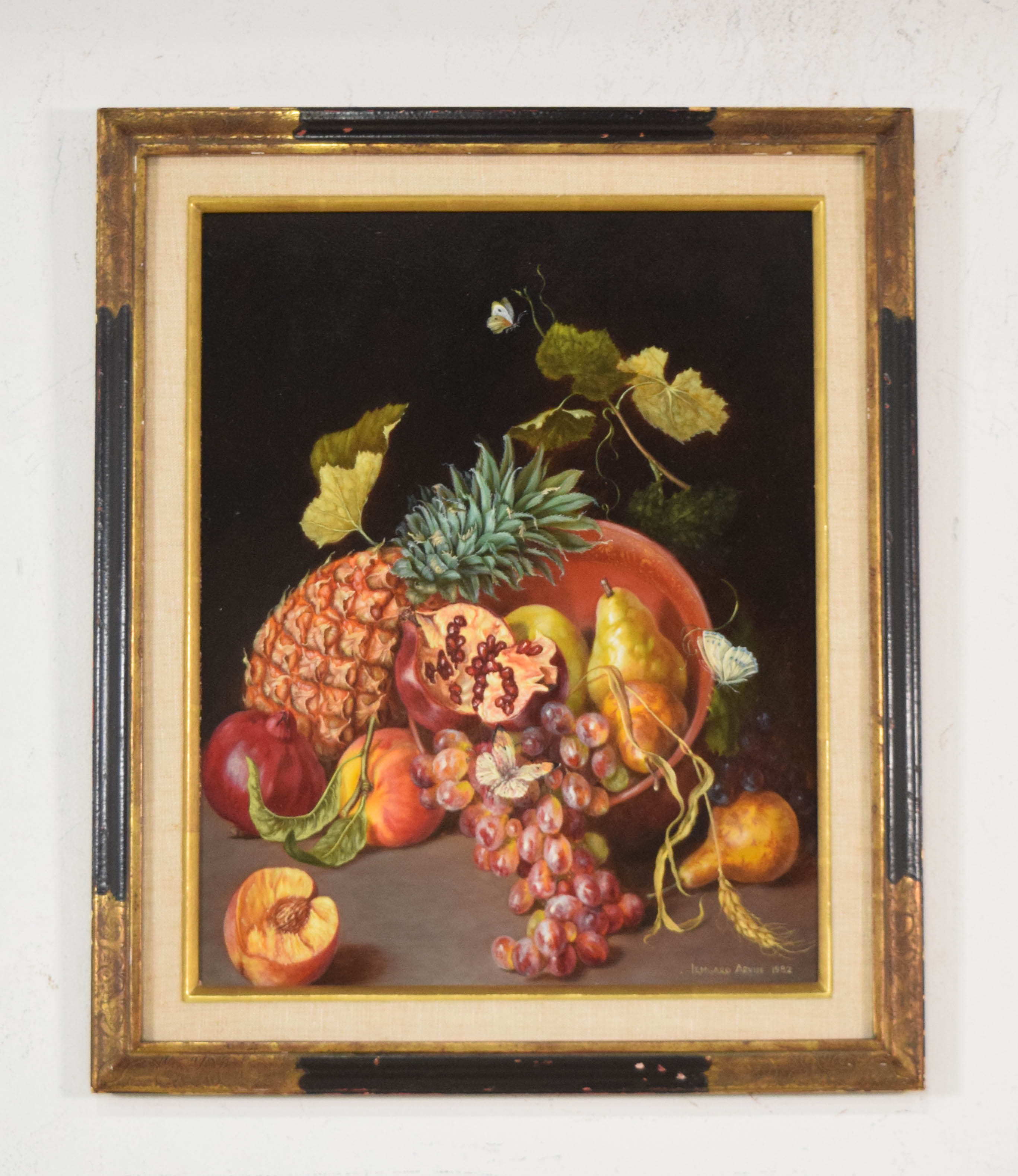 Irmgard Arvin Oil on Panel Still Life with Fruit and Butterflies