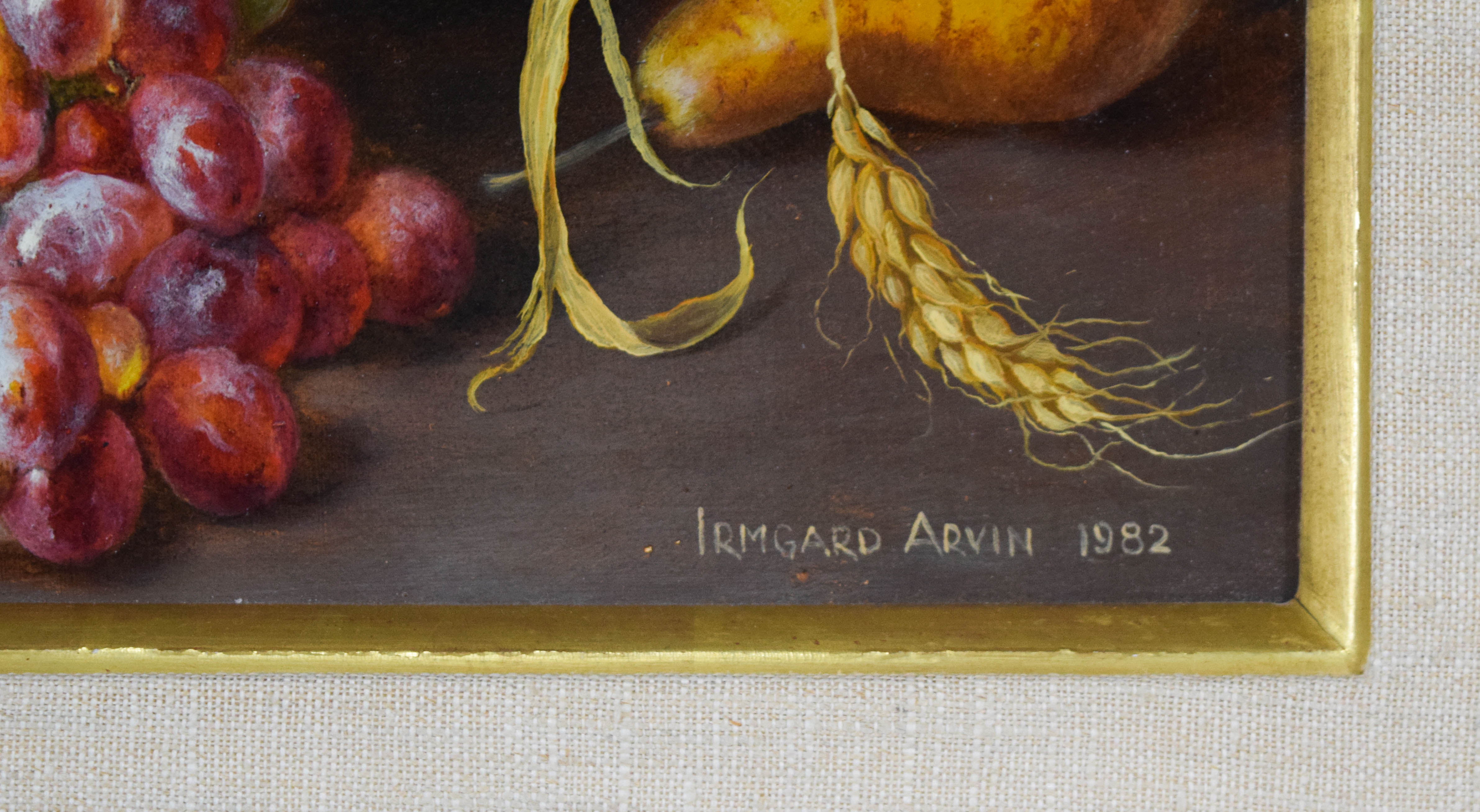 Irmgard Arvin Oil on Panel Still Life with Fruit and Butterflies