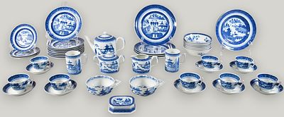 40+ Piece Mottahedeh Blue Canton Partial Dinner and Tea Service. 48-piece porcelain partial 