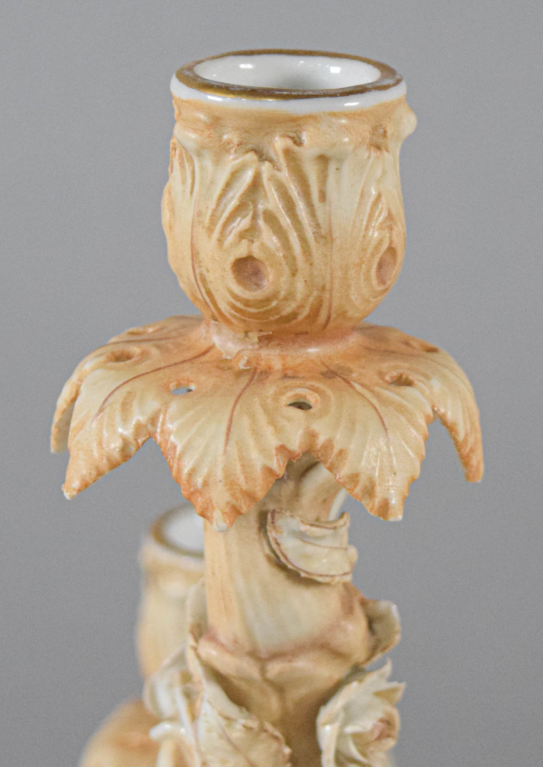 Pair of Sitzendorf Porcelain Three-Light Candelabra