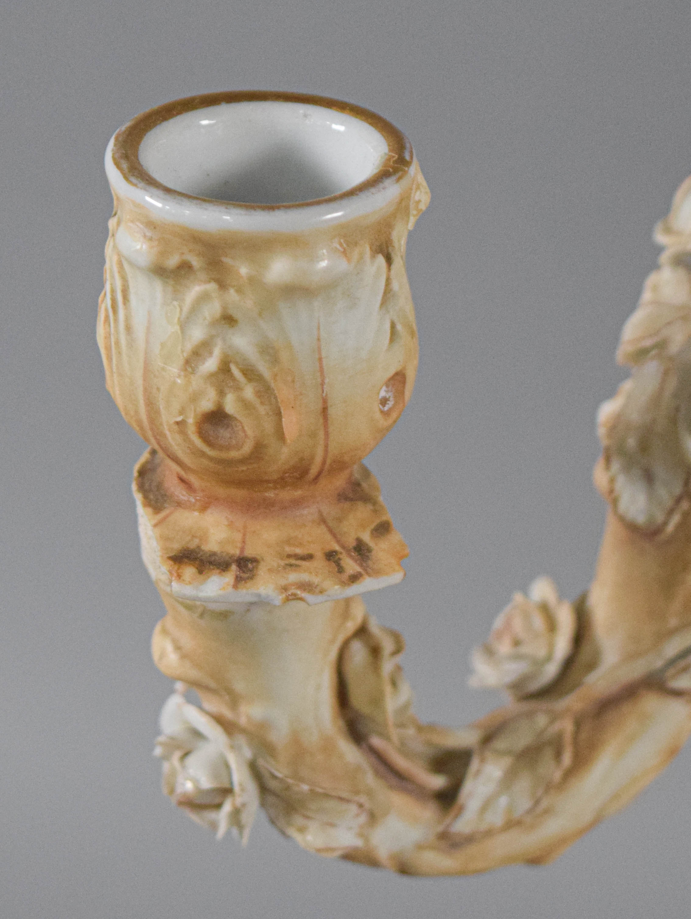 Pair of Sitzendorf Porcelain Three-Light Candelabra