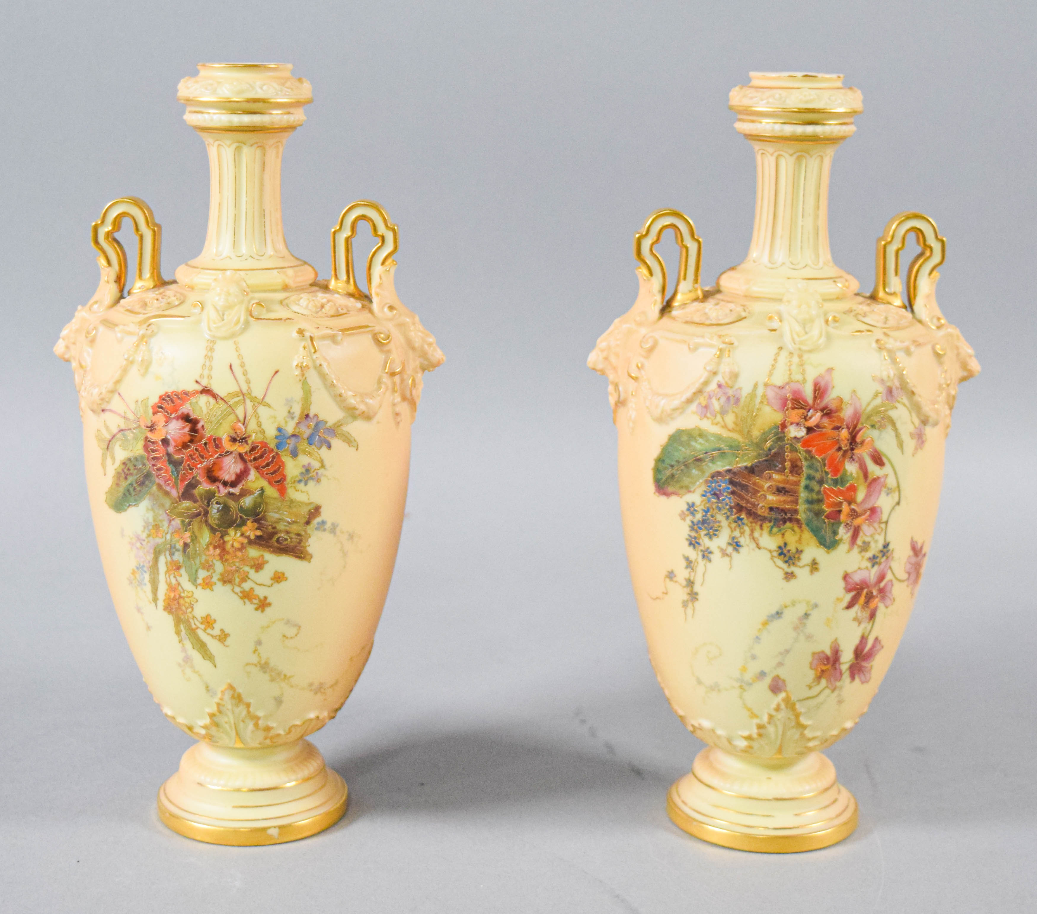 Pair of Royal Worcester Blush Ivory Porcelain Vases