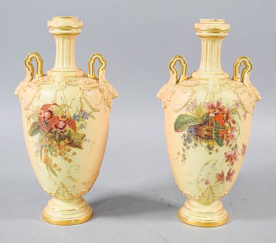 Pair of Royal Worcester Blush Ivory Porcelain Vases. A pair of Royal Worcester porcelain vases 