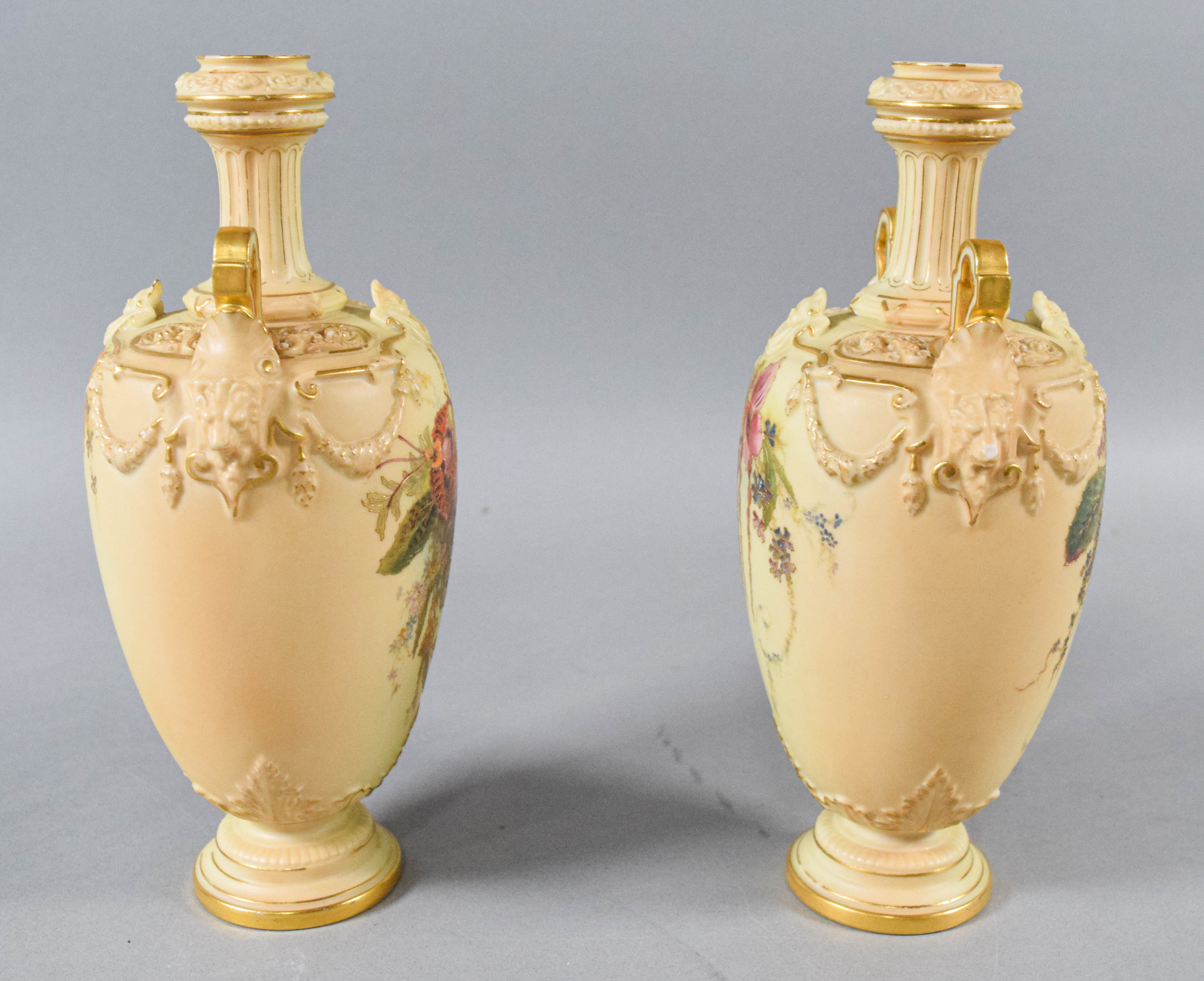 Pair of Royal Worcester Blush Ivory Porcelain Vases