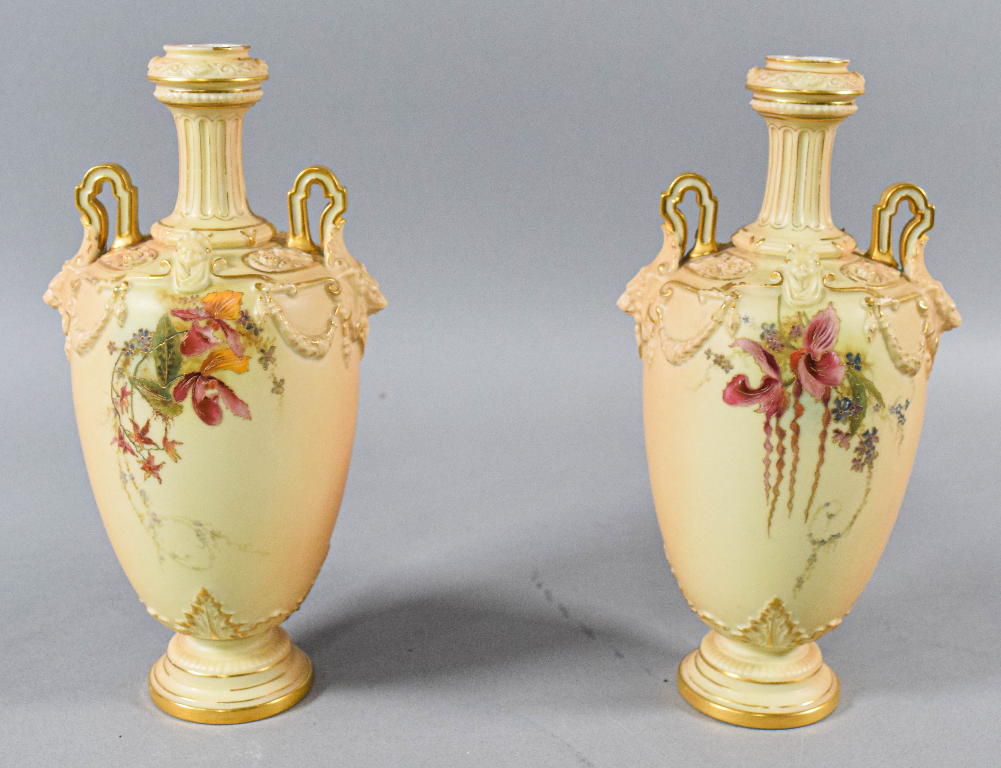 Pair of Royal Worcester Blush Ivory Porcelain Vases