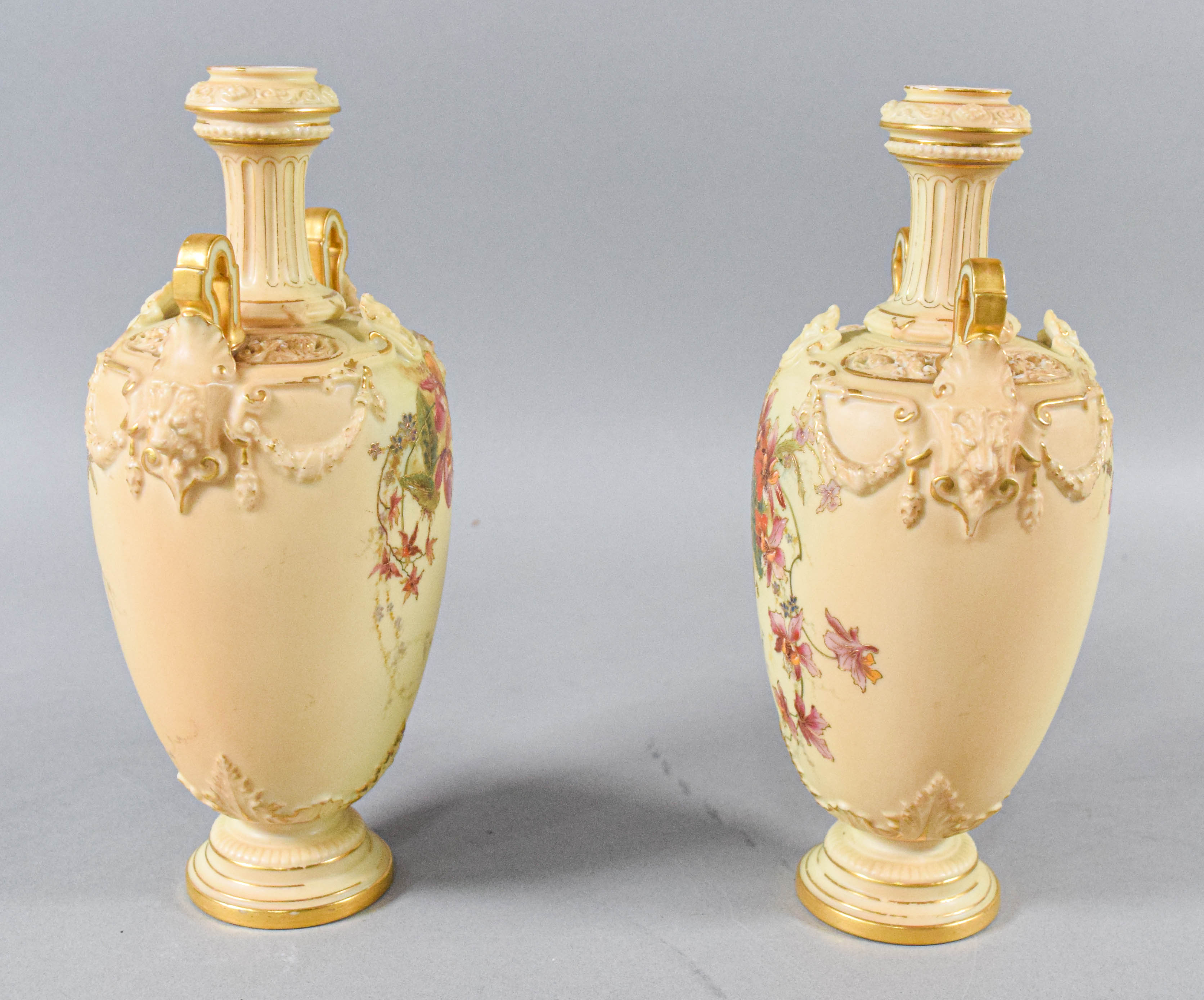 Pair of Royal Worcester Blush Ivory Porcelain Vases